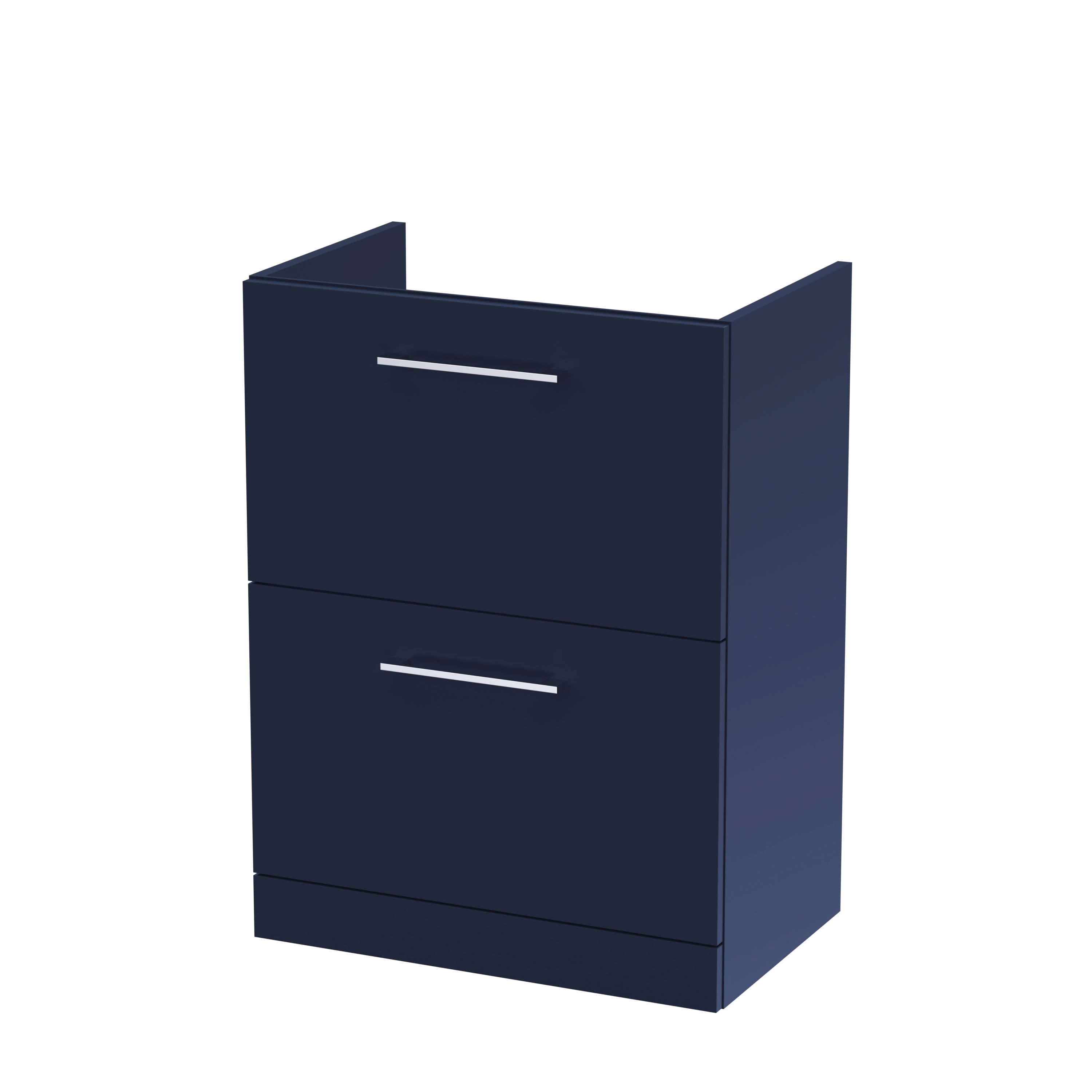 Hudson Reed Arno Floor Standing Vanity Unit, Durable 2 Soft Close Drawer Bathroom Sink Vanity Unit with Shelf in Midnight Blue, 600mm