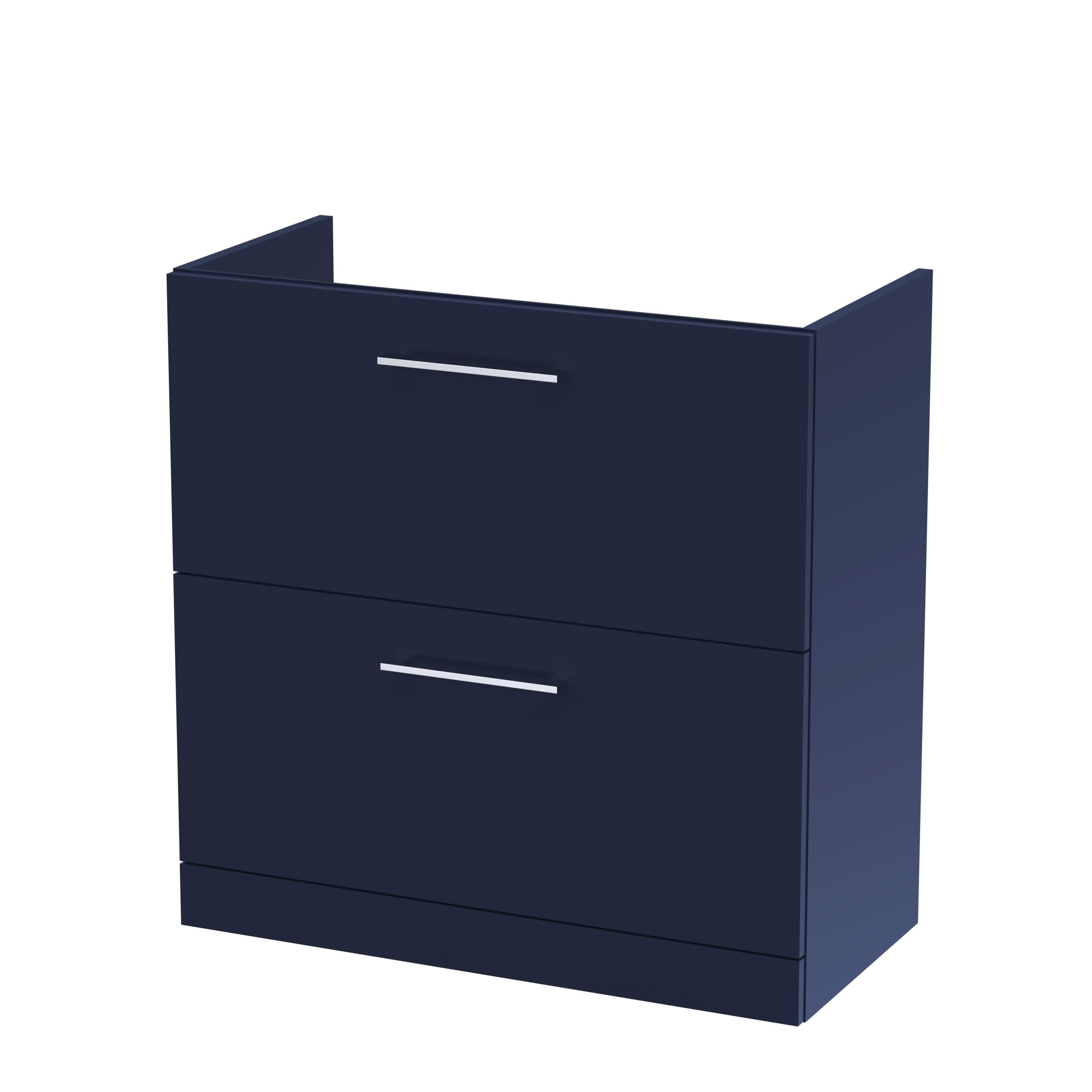 Hudson Reed Arno Floor Standing Vanity Unit, Durable 2 Soft Close Drawer Bathroom Sink Vanity Unit with Shelf in Midnight Blue, 800mm