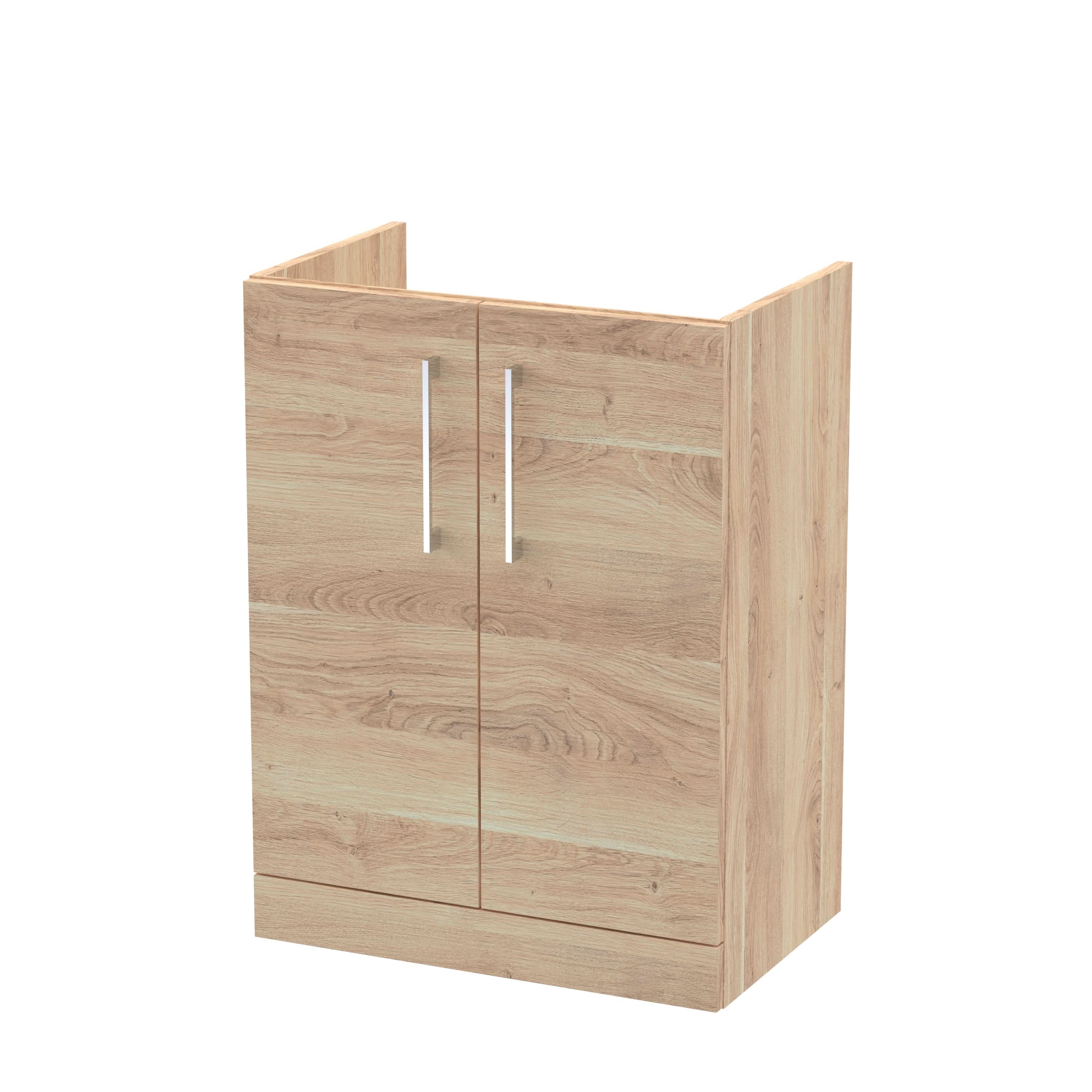 Hudson Reed Arno Compact Floor Standing Vanity Unit, Durable 2 Soft Close Door Bathroom Vanity Unit with Shelf in Bleached Oak, 600mm