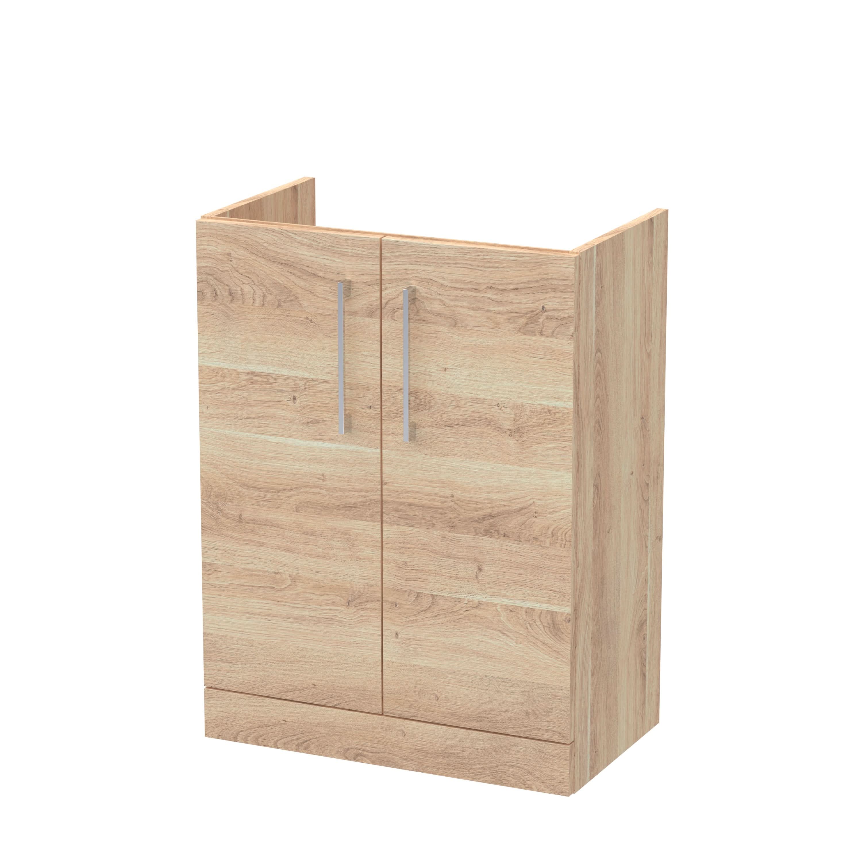 Hudson Reed Arno Floor Standing Vanity Unit, Durable 2 Soft Close Door Bathroom Sink Vanity Unit with Shelf in Bleached Oak, 600mm