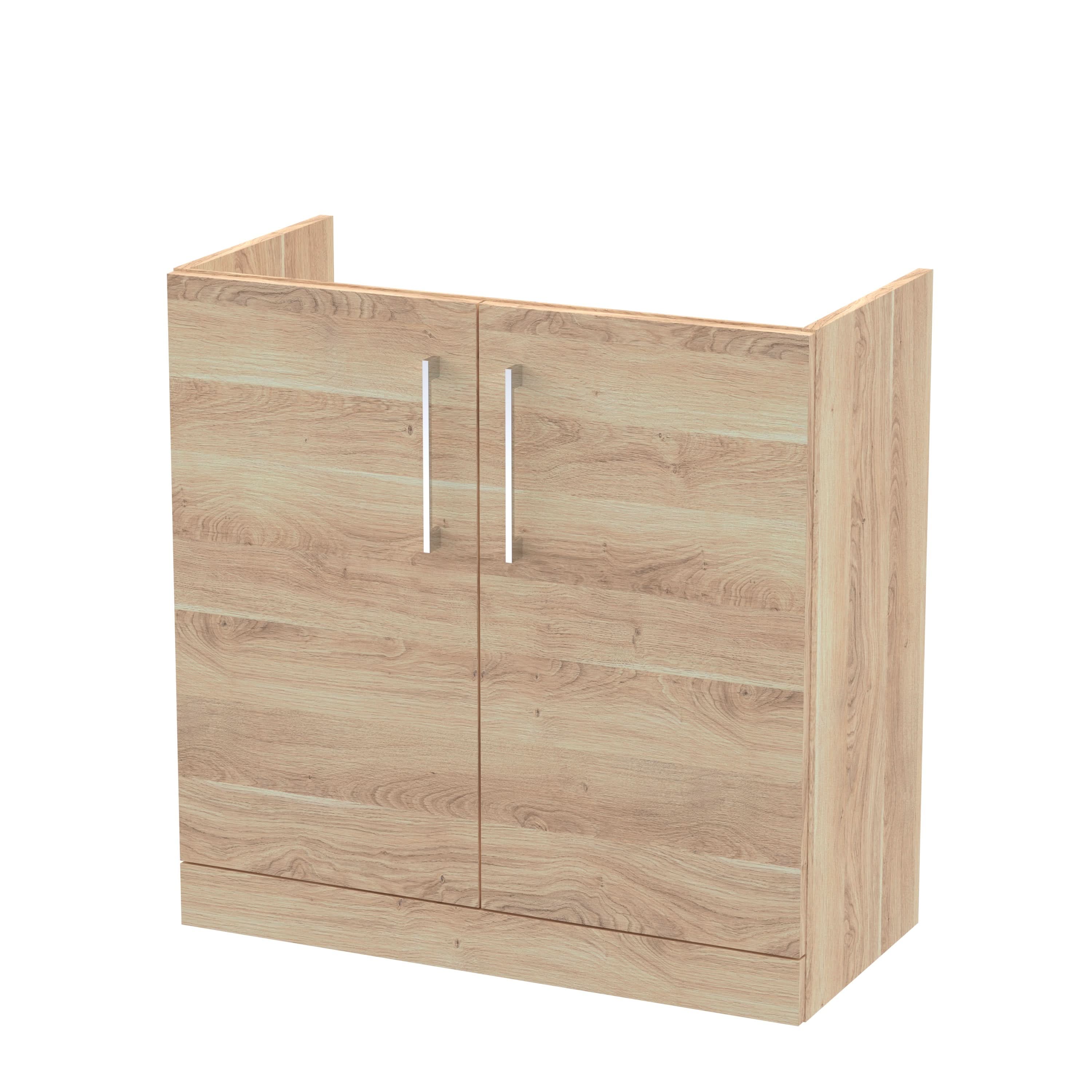 Hudson Reed Arno Floor Standing Vanity Unit, Durable 2 Soft Close Door Bathroom Sink Vanity Unit with Shelf in Bleached Oak, 800mm