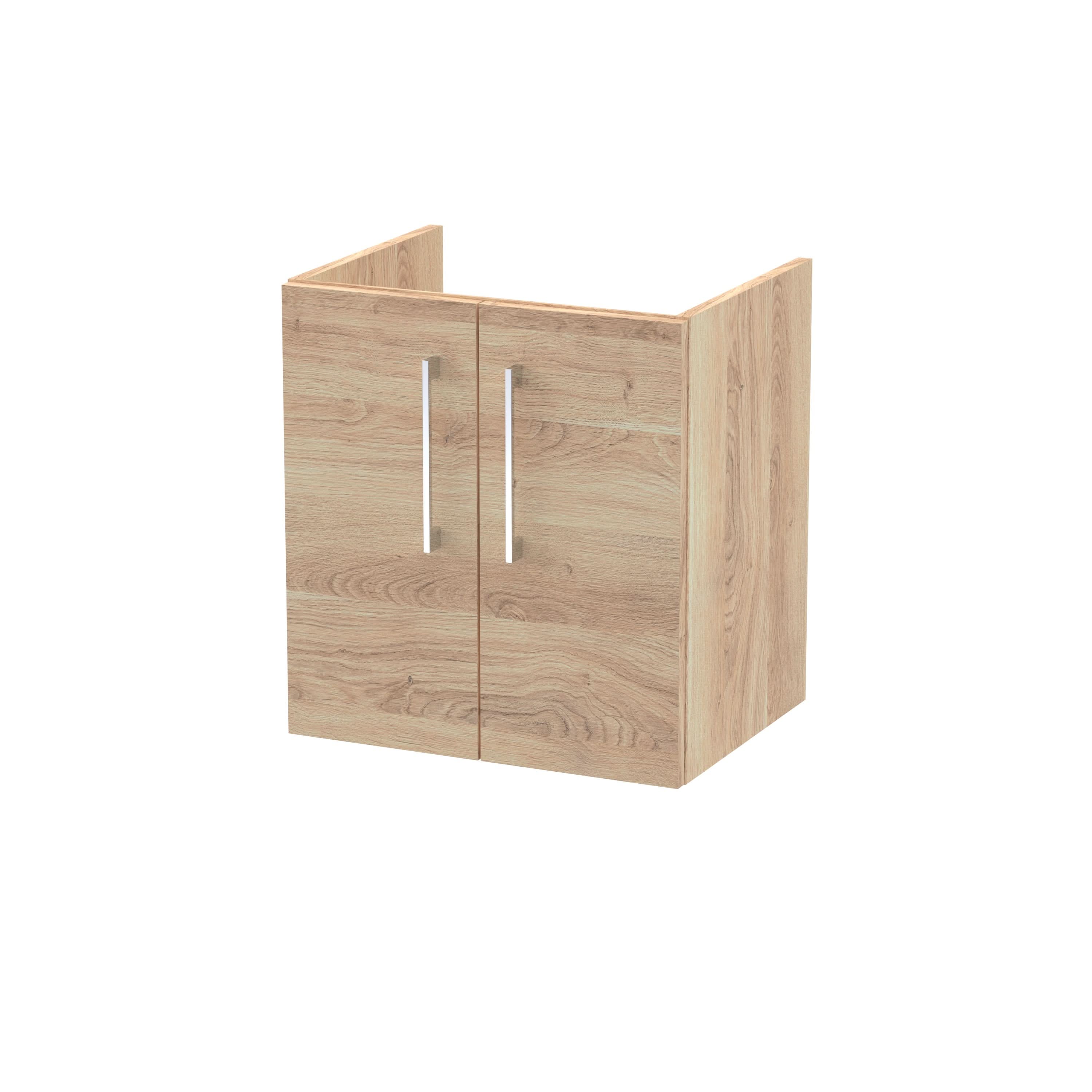 Hudson Reed Arno Wall Hung Vanity Unit, Durable 2 Soft Close Door Bathroom Sink Vanity Unit with Shelf in Bleached Oak, 500mm