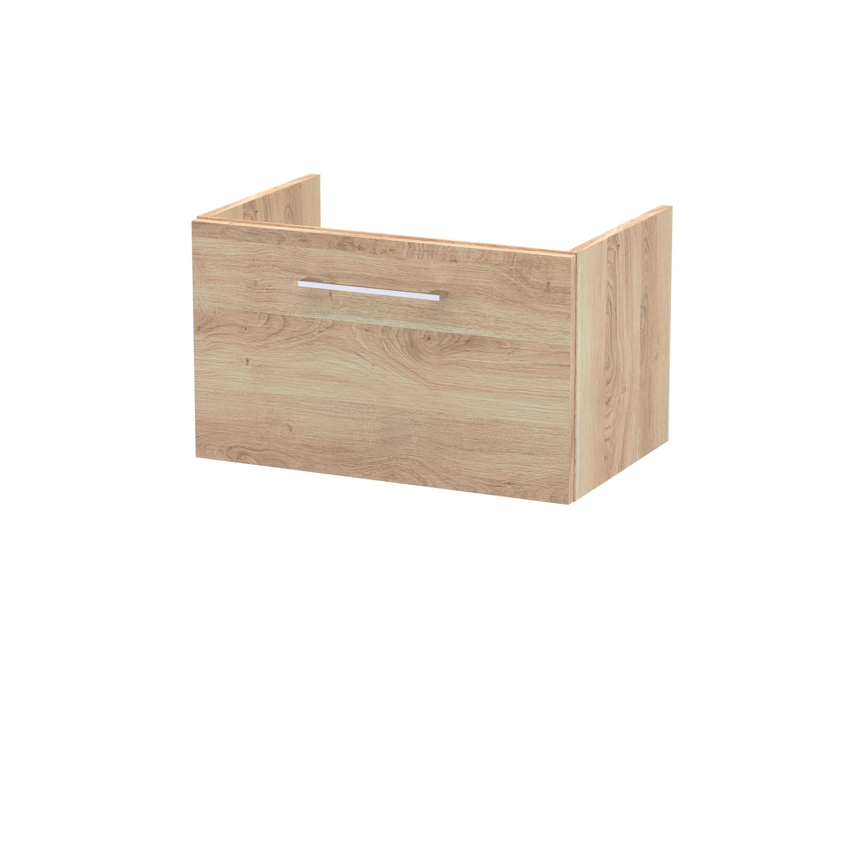 Hudson Reed Arno Floor Standing Vanity Unit, Durable 2 Soft Close Drawer Bathroom Sink Vanity Unit with Shelf in Bleached Oak, 600mm