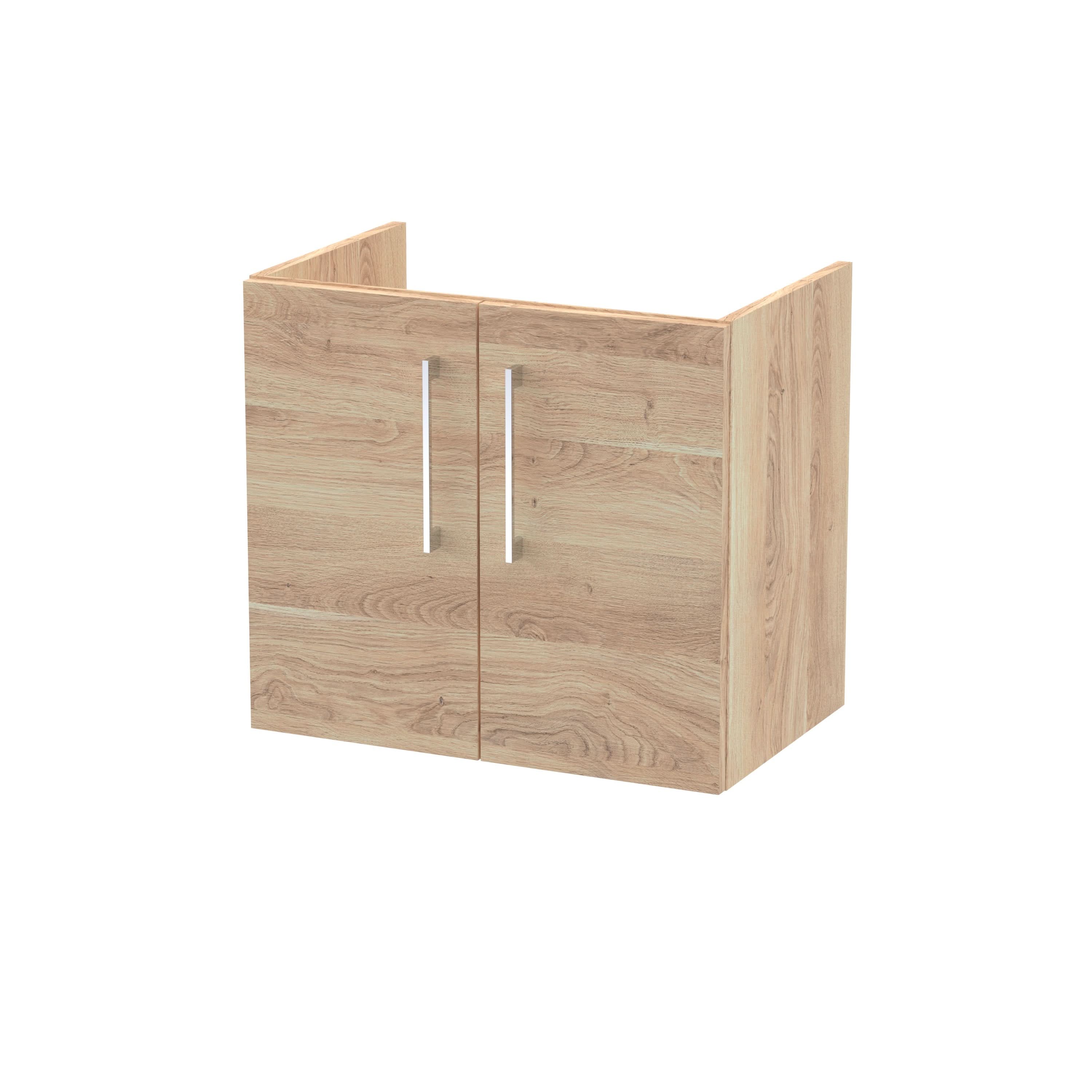 Hudson Reed Athena Wall Hung Vanity Unit, Durable Soft Close 2-Door, Modern Bathroom Cabinet Storage in Bleached Oak, 600mm