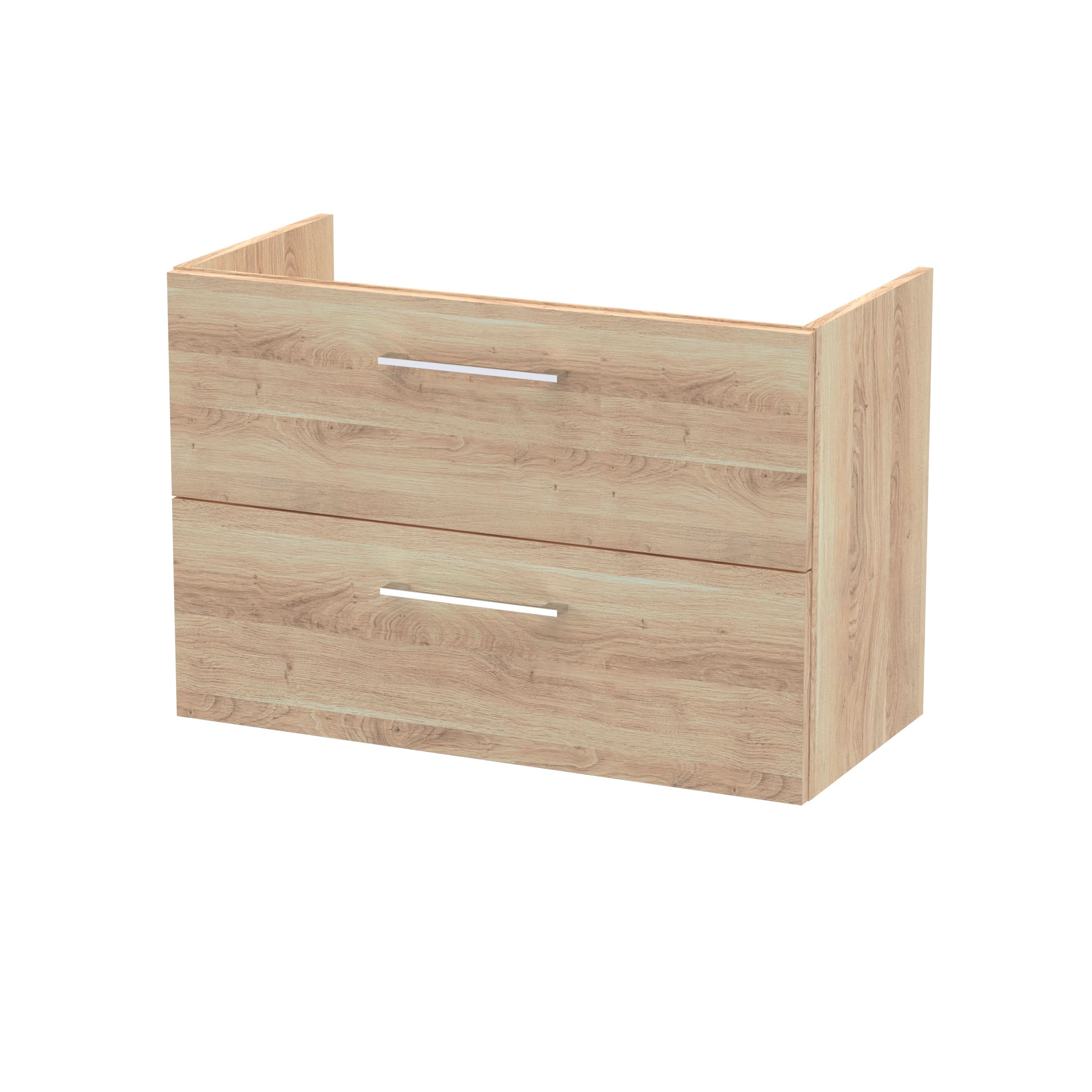 Hudson Reed Arno Wall Hung Vanity Unit, Durable 2 Soft Close Door Bathroom Sink Vanity Unit with Shelf in Bleached Oak, 800mm