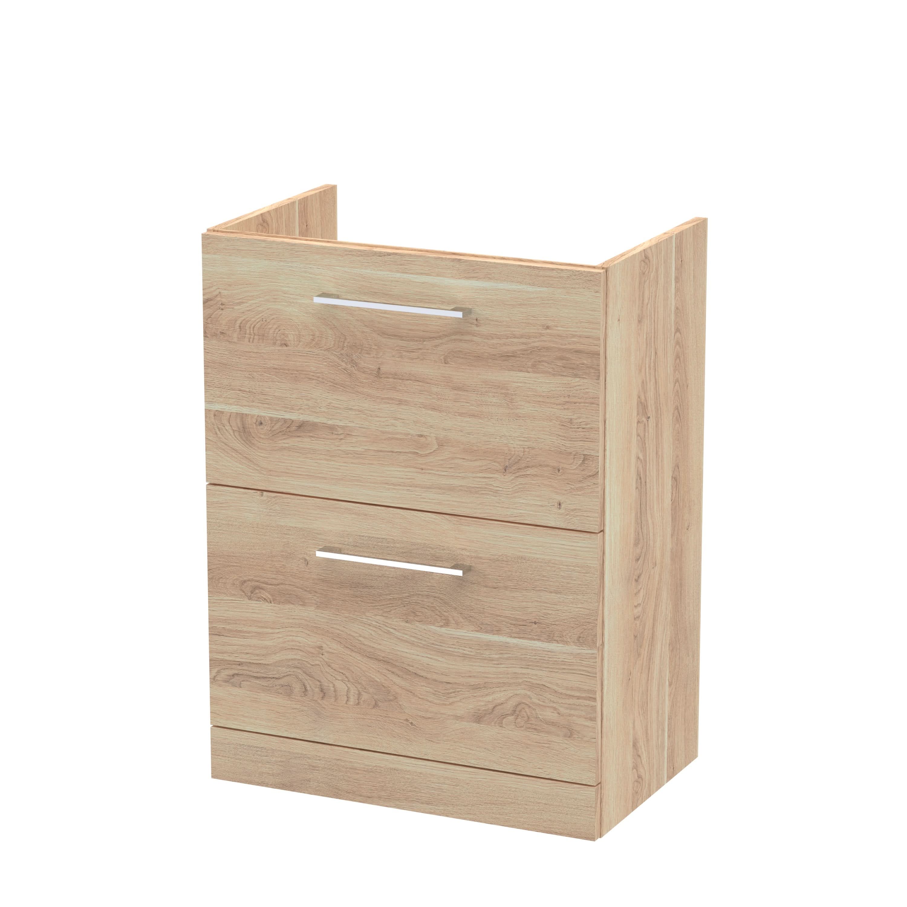 Hudson Reed Arno Floor Standing Vanity Unit, Durable 2 Soft Close Drawer Bathroom Sink Vanity Unit with Shelf in Bleached Oak, 600mm