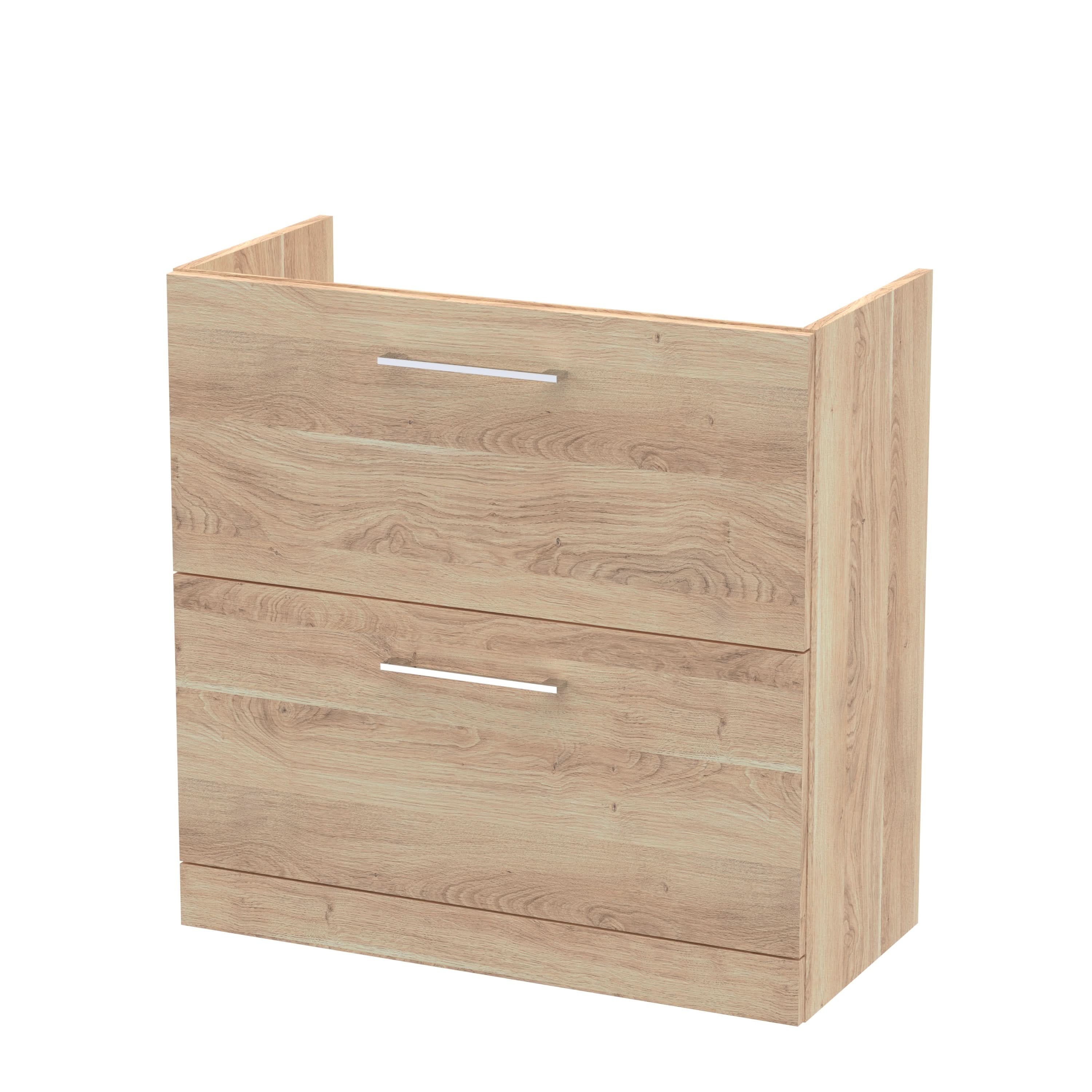 Hudson Reed Arno Floor Standing Vanity Unit, Durable 2 Soft Close Drawer Bathroom Sink Vanity Unit with Shelf in Bleached Oak, 800mm