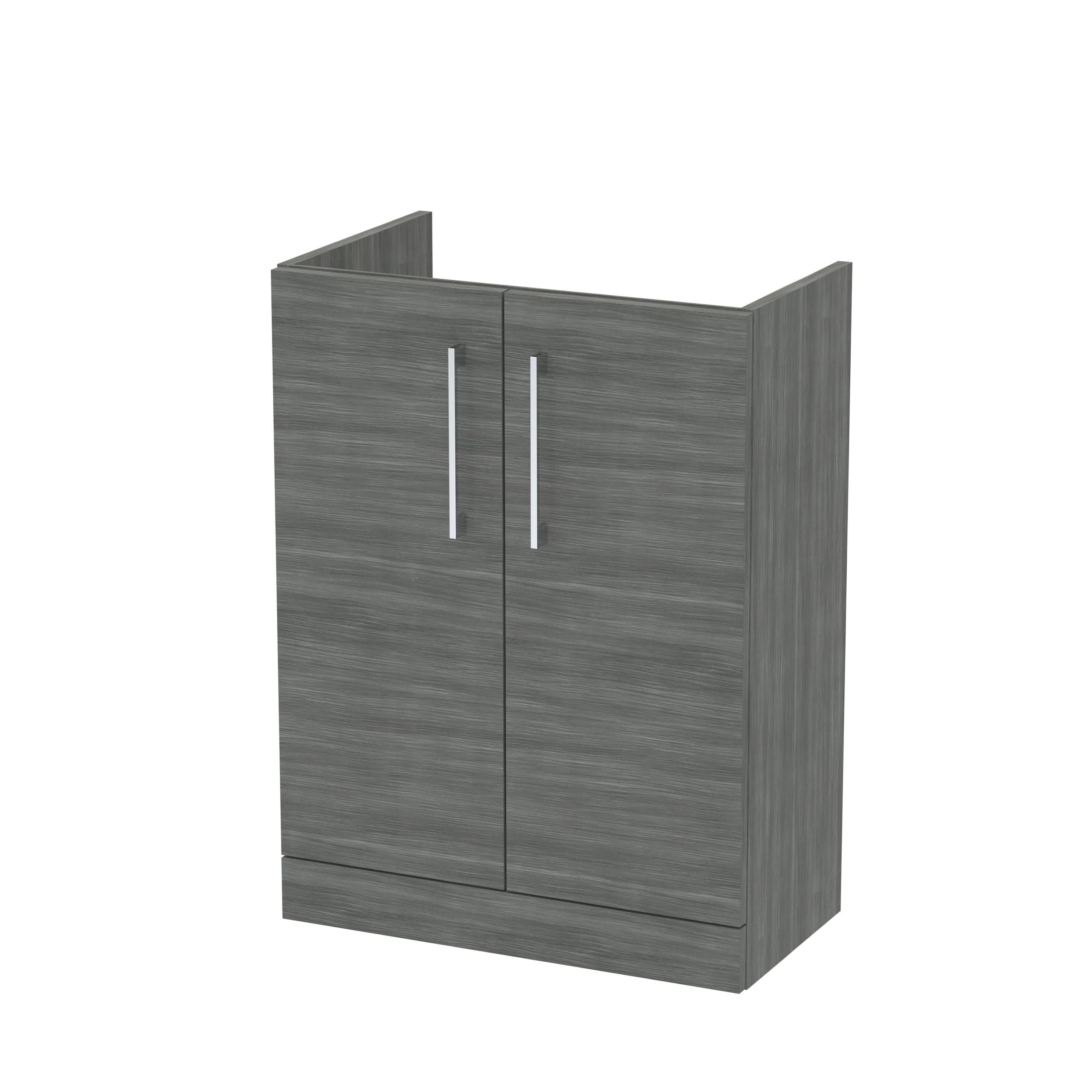 Hudson Reed Arno Compact Floor Standing Vanity Unit, Durable 2 Soft Close Door Bathroom Vanity Unit with Shelf in Anthracite Woodgrain, 600mm
