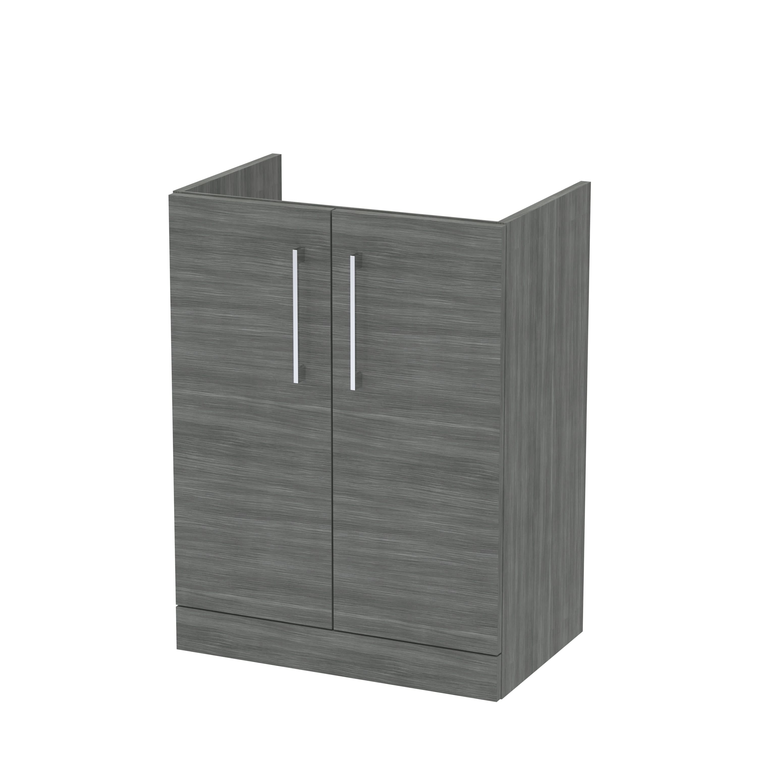Hudson Reed Arno Floor Standing Vanity Unit, Durable 2 Soft Close Door Bathroom Sink Vanity Unit with Shelf in Anthracite Woodgrain, 600mm