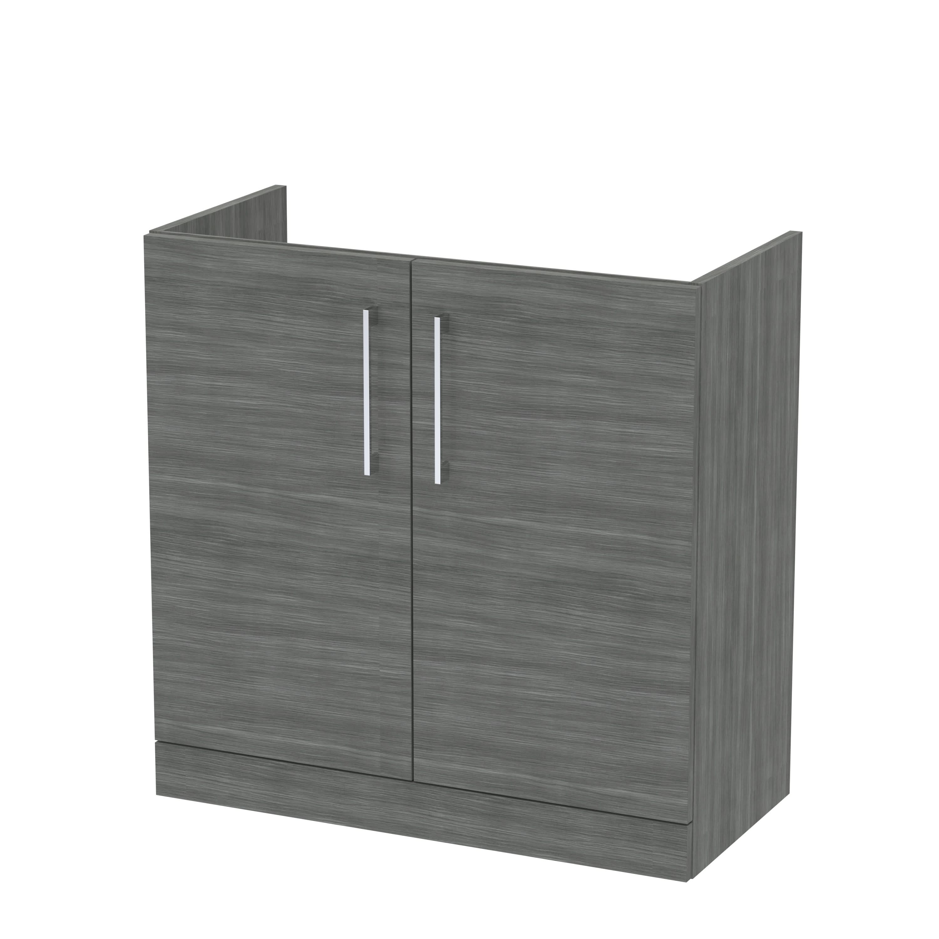 Hudson Reed Arno Floor Standing Vanity Unit, Durable 2 Soft Close Door Bathroom Sink Vanity Unit with Shelf in Anthracite Woodgrain, 800mm