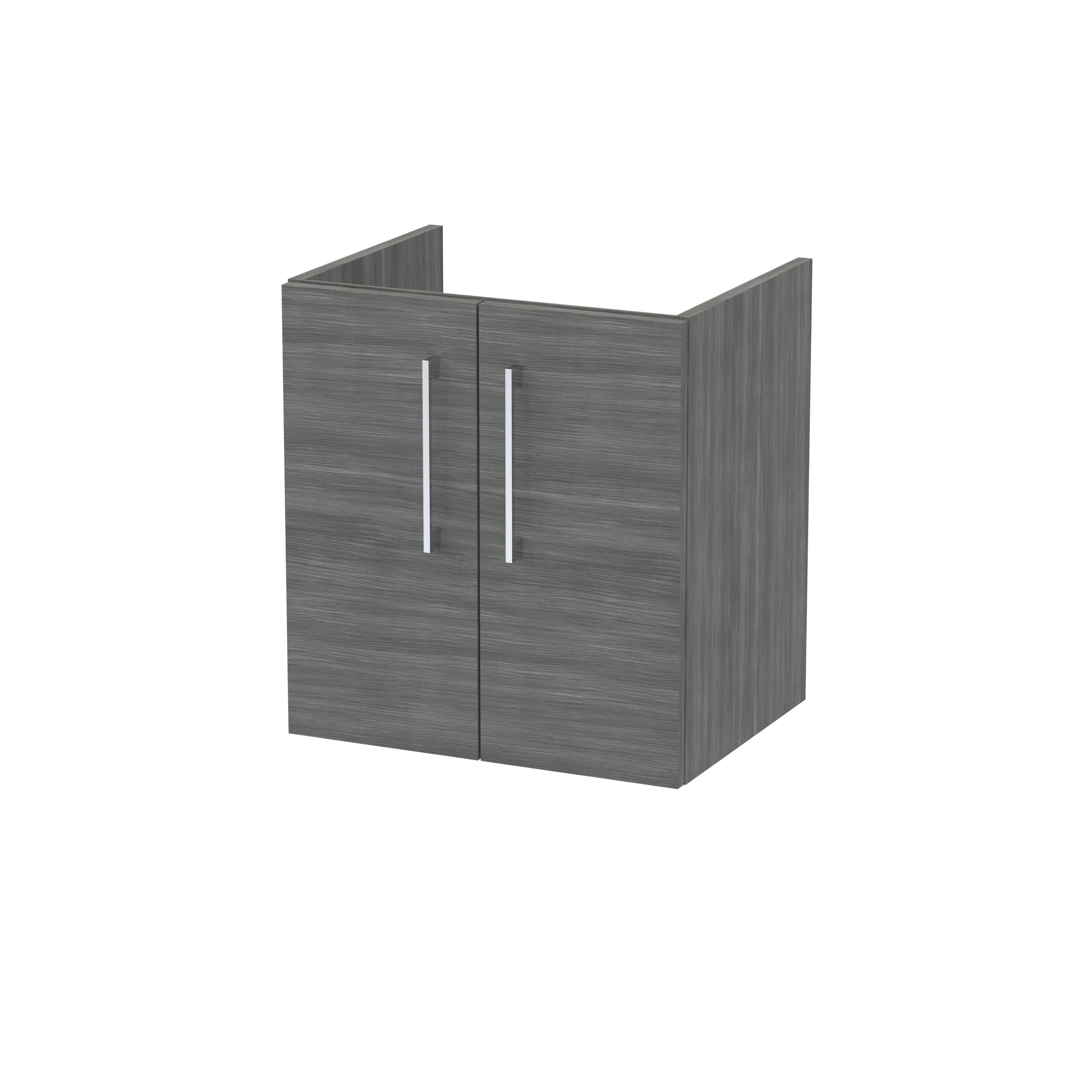 Hudson Reed Arno Wall Hung Vanity Unit, Durable 2 Soft Close Door Bathroom Sink Vanity Unit with Shelf in Anthracite Woodgrain, 500mm