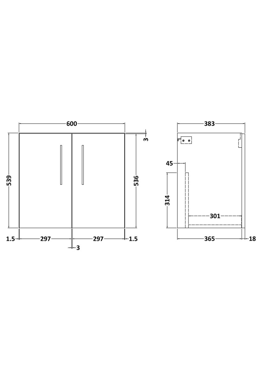 Hudson Reed Arno Wall Hung Vanity Unit, Durable 2 Soft-Close Doors with D-Shape Handles Vanity Unit for Modern Bathroom or Cloakroom in Anthracite Finish, 600mm