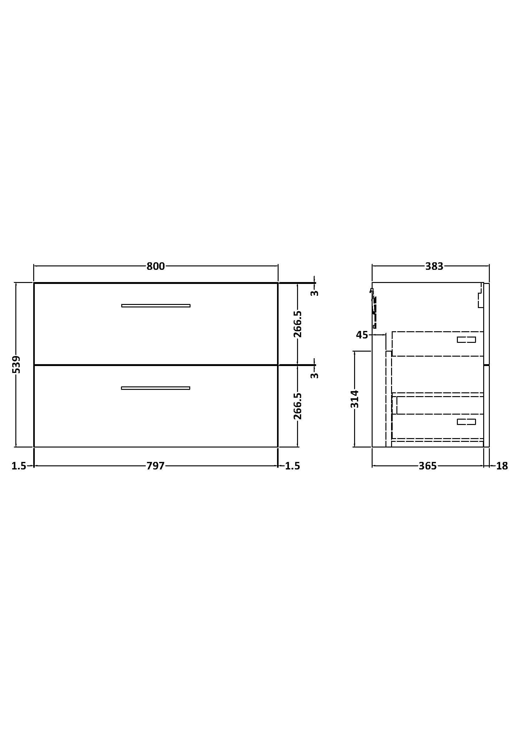 Hudson Reed Arno Wall Hung Vanity Unit, Durable 2 Soft-Close Drawers with D-Shape Handles Vanity Unit for Modern Bathroom or Cloakroom in Anthracite Finish, 800mm