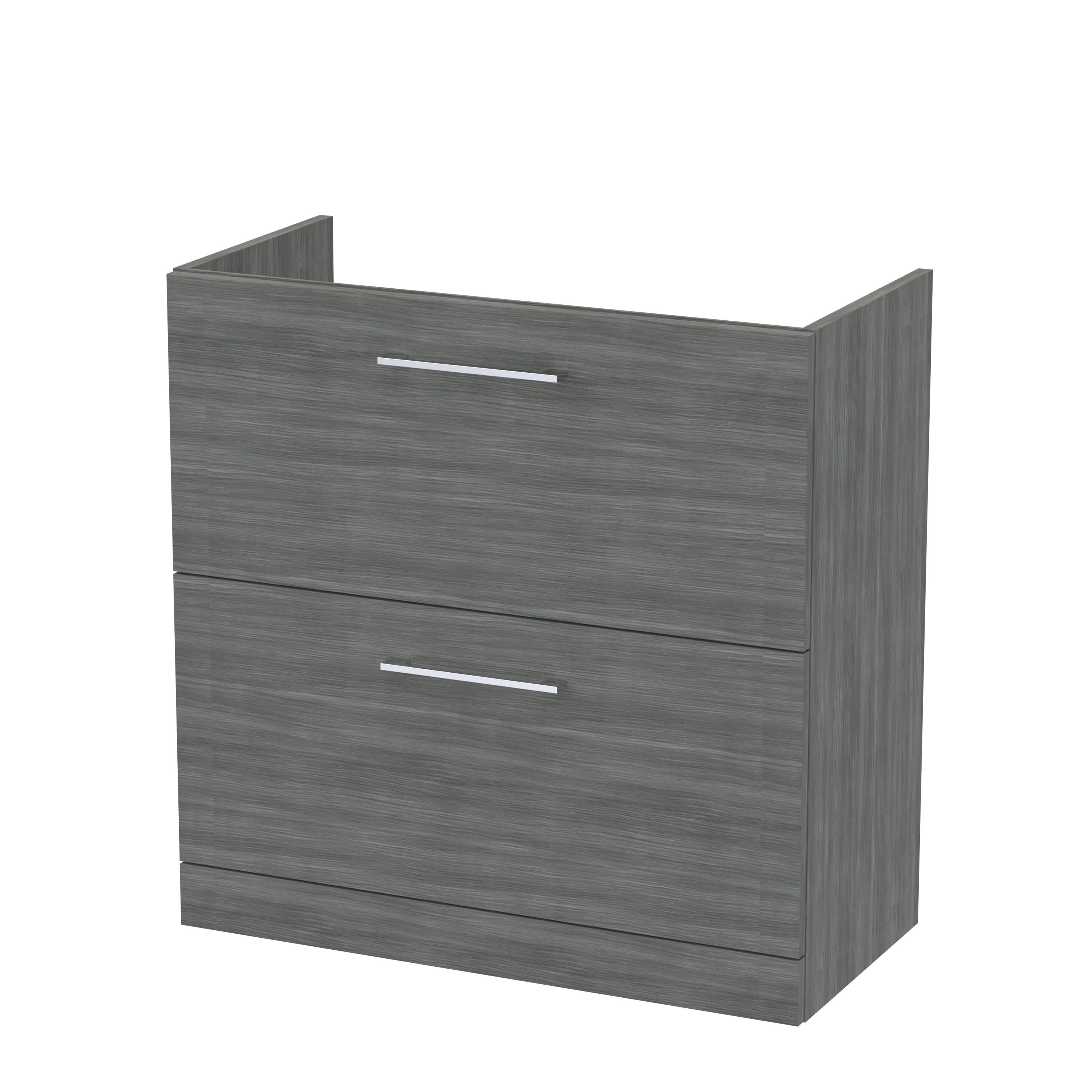 Hudson Reed Arno Floor Standing Vanity Unit, Durable 2 Soft Close Drawer Bathroom Sink Vanity Unit with Shelf in Anthracite Woodgrain, 800mm