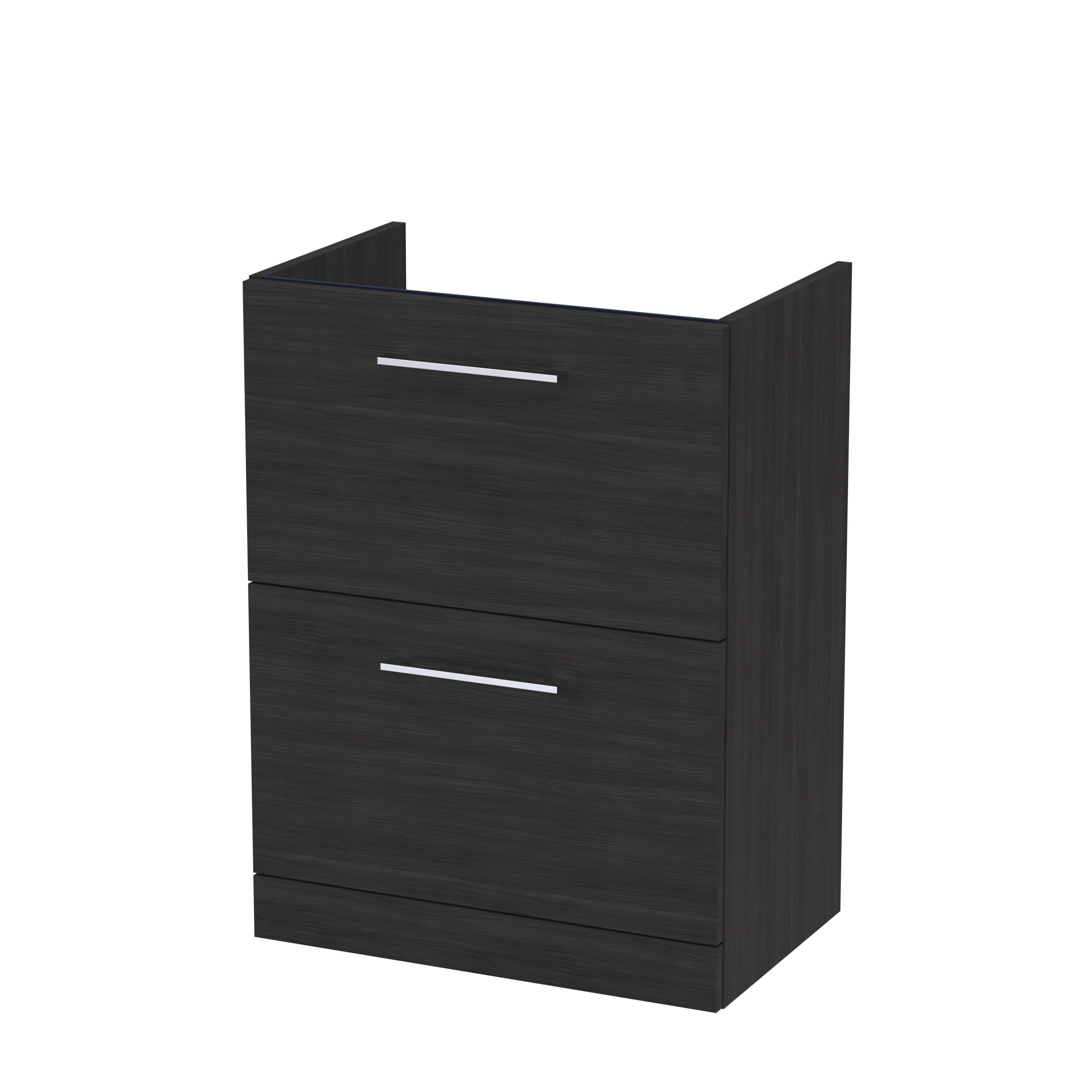 Hudson Reed Arno Floor Standing Vanity Unit, Durable 2 Soft Close Drawer Bathroom Sink Vanity Unit with Shelf in Charcoal Black, 600mm