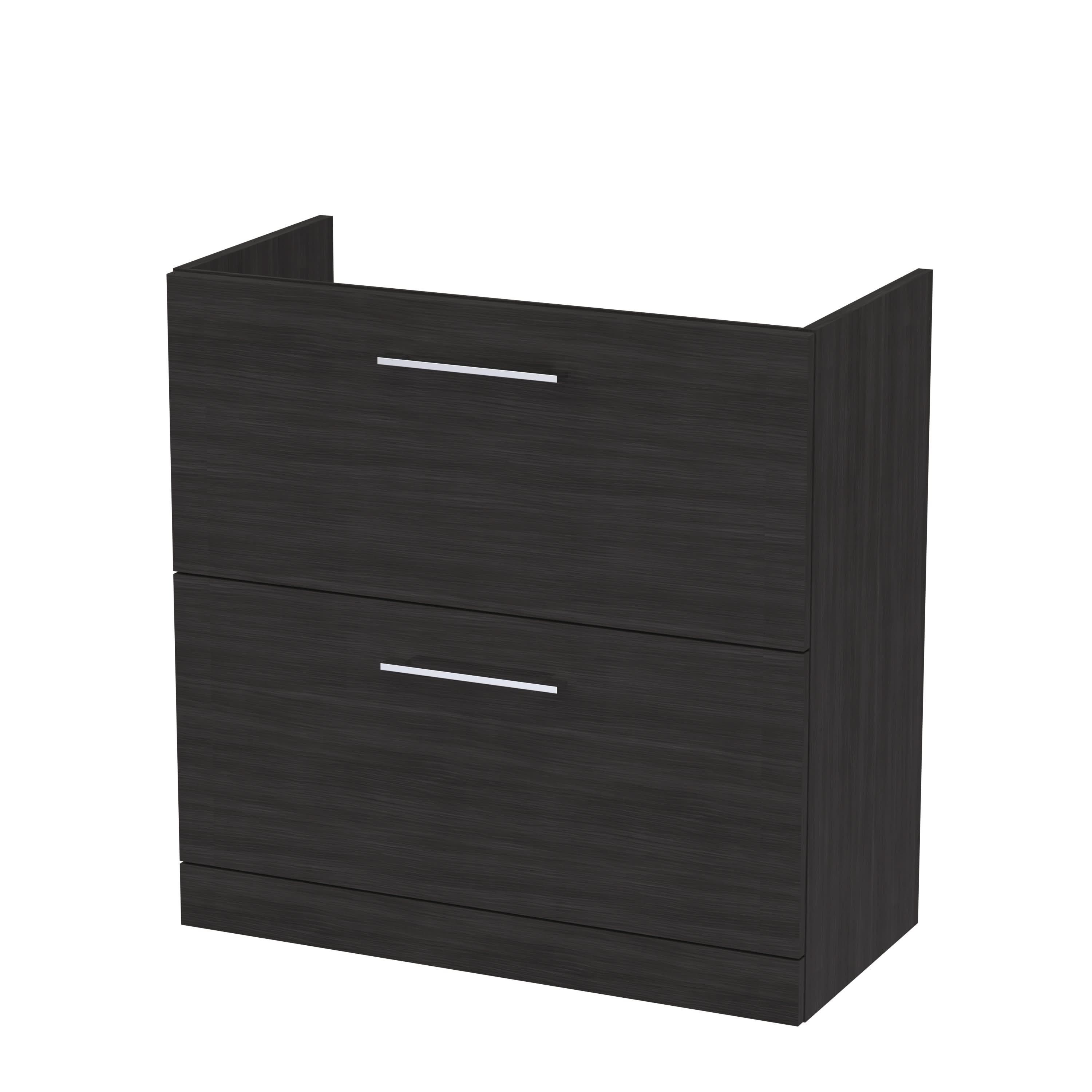 Hudson Reed Arno Floor Standing Vanity Unit, Durable 2 Soft Close Drawer Bathroom Sink Vanity Unit with Shelf in Charcoal Black, 800mm