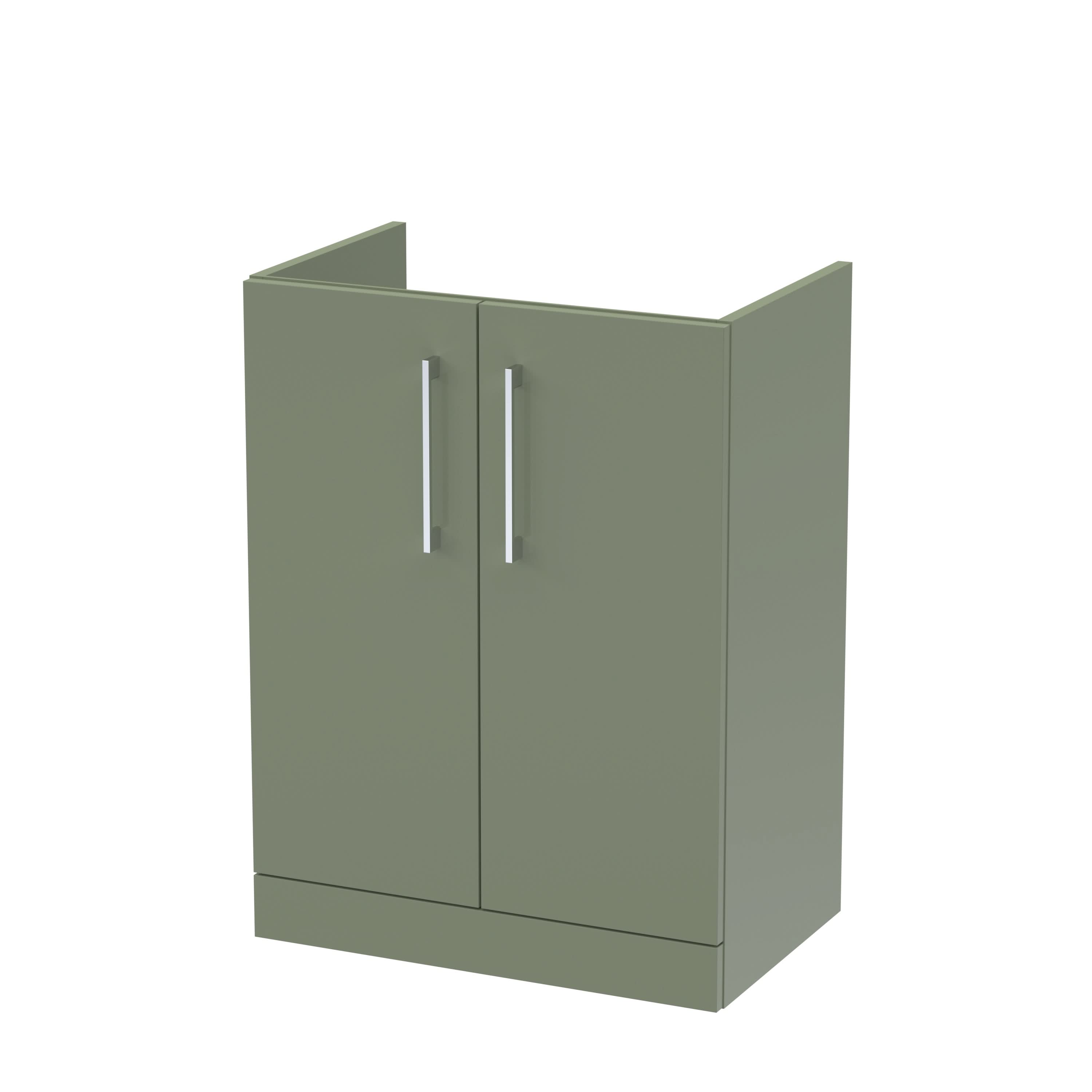 Hudson Reed Arno Compact Floor Standing Vanity Unit, Durable 2 Soft Close Door Bathroom Vanity Unit with Shelf in Satin Green, 600mm
