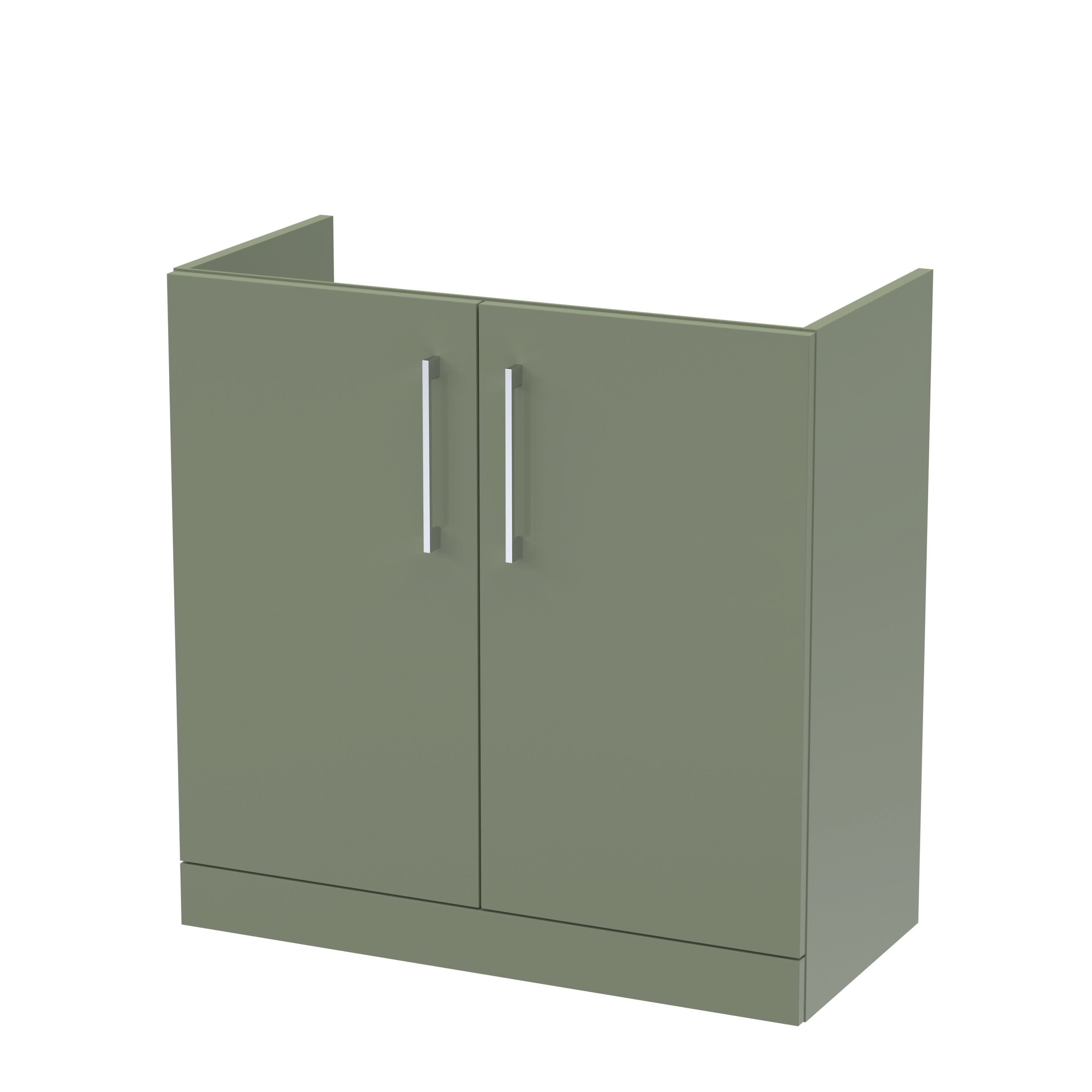 Hudson Reed Arno Floor Standing Vanity Unit, Durable 2 Soft Close Door Bathroom Sink Vanity Unit with Shelf in Satin Green, 800mm