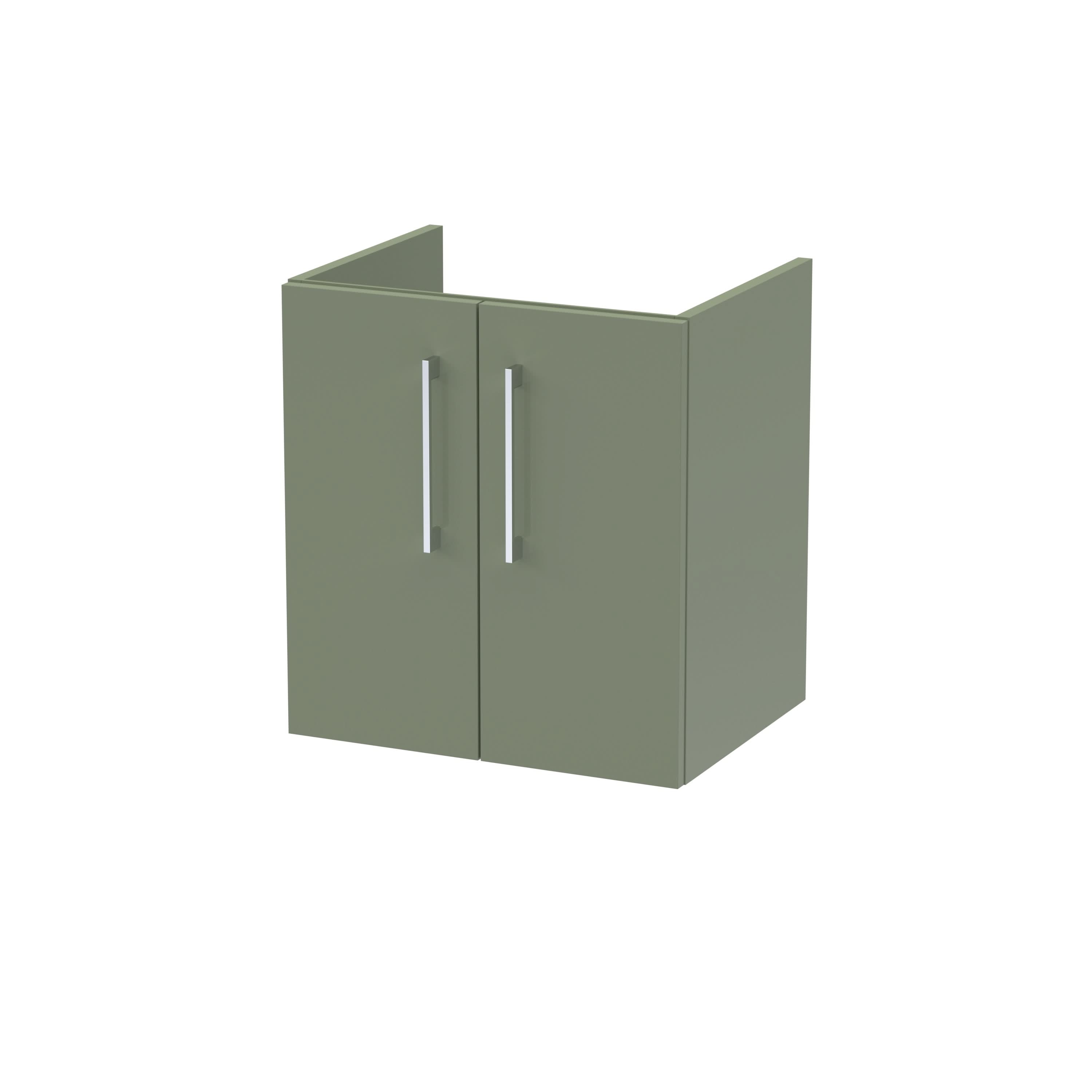 Hudson Reed Arno Wall Hung Vanity Unit, Durable 2 Soft Close Door Bathroom Sink Vanity Unit with Shelf in Satin Green, 500mm
