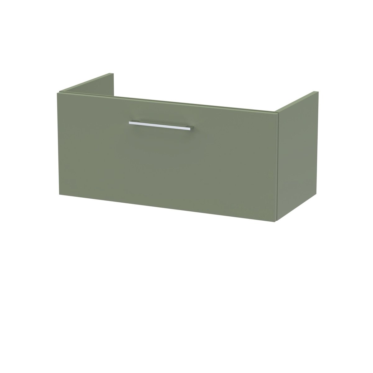 Hudson Reed Arno Wall Hung Vanity Unit, Durable Single Soft-Close Drawer with D-Shape Handle Vanity Unit for Modern Bathroom Setups in Satin Green Finish, 800mm