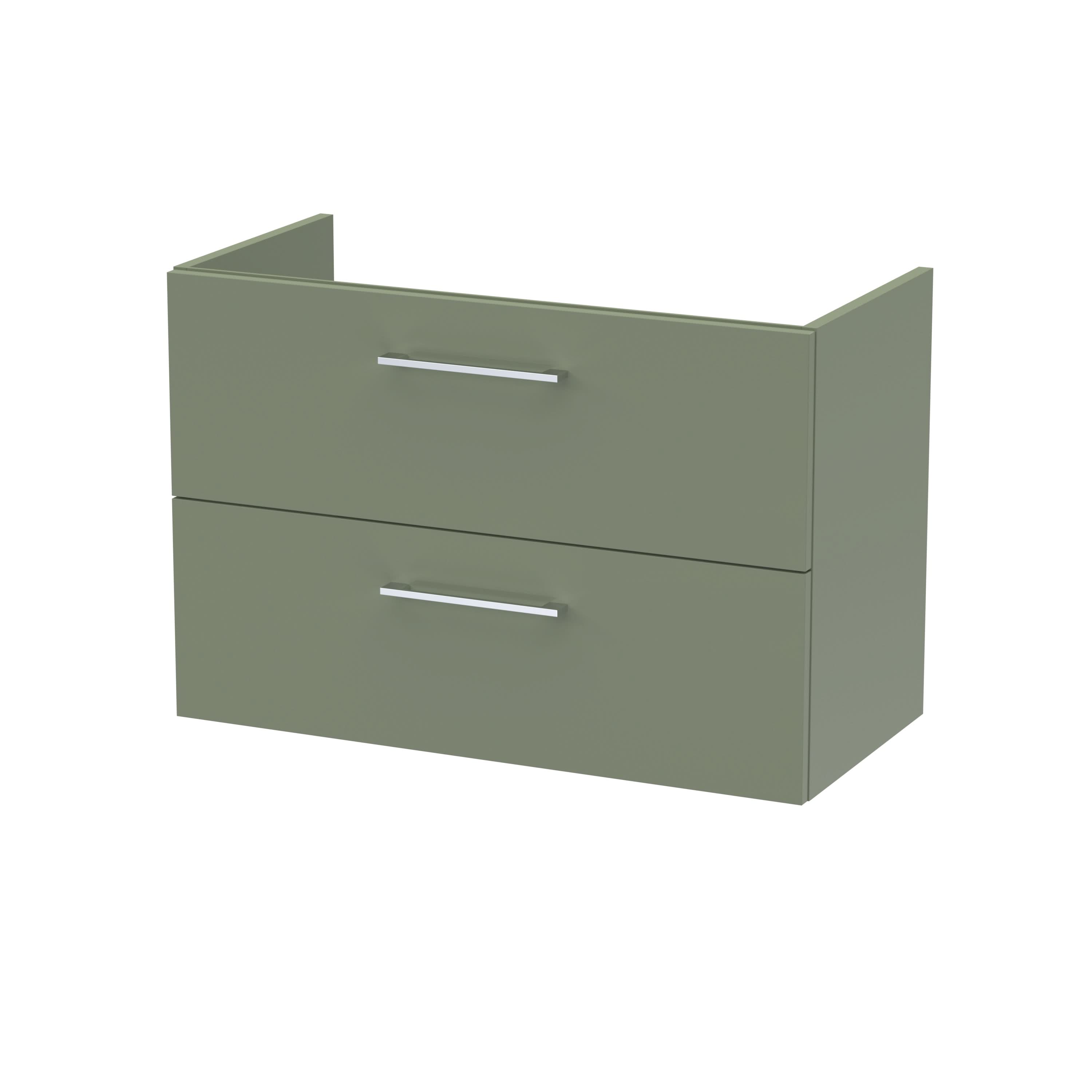 Hudson Reed Arno Wall Hung Vanity Unit, Durable 2 Soft-Close Drawers with D-Shape Handles Vanity Unit for Modern Bathroom or Cloakroom in Satin Green Finish, 800mm