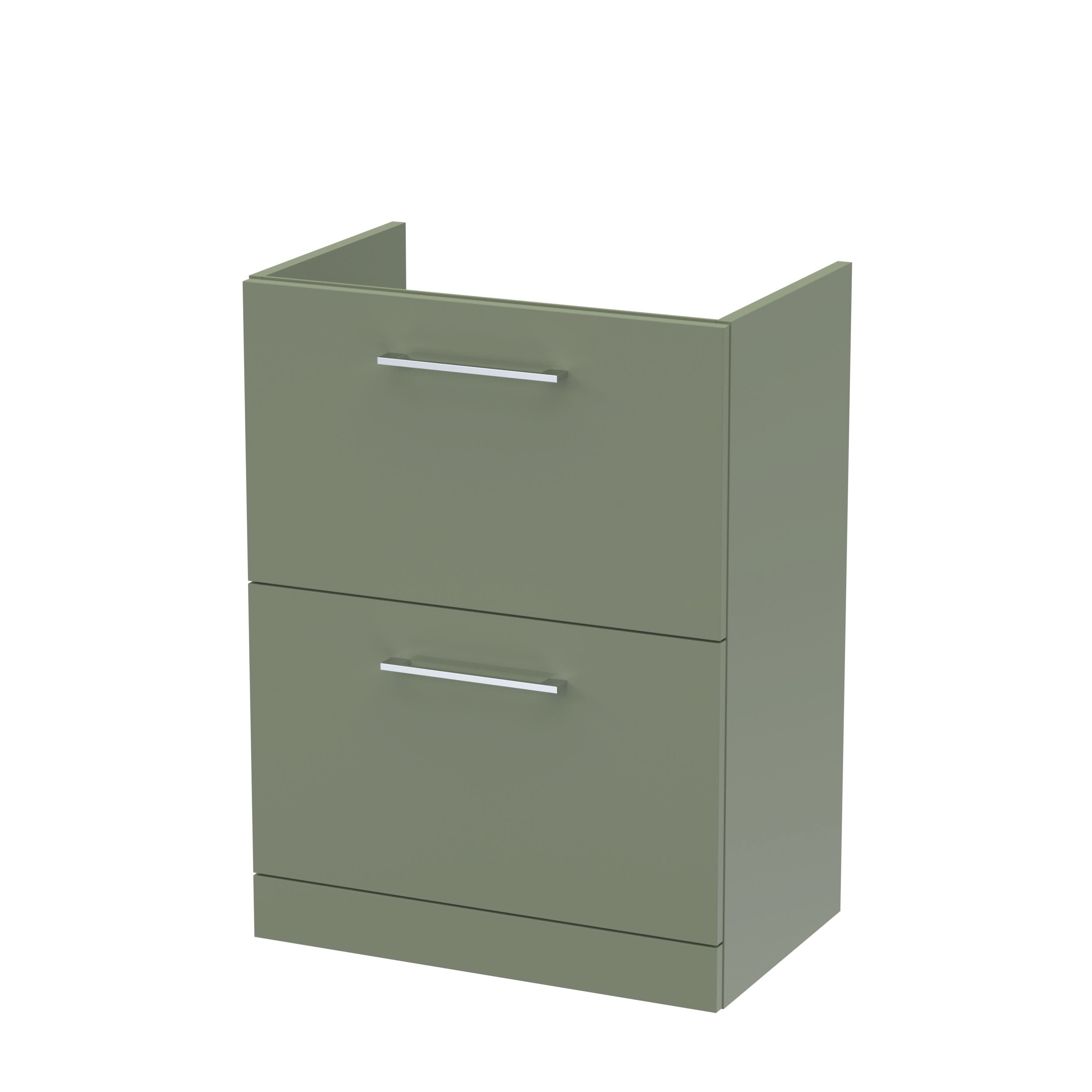 Hudson Reed Arno Floor Standing Vanity Unit, Durable 2 Soft Close Drawer Bathroom Sink Vanity Unit with Shelf in Satin Green, 600mm