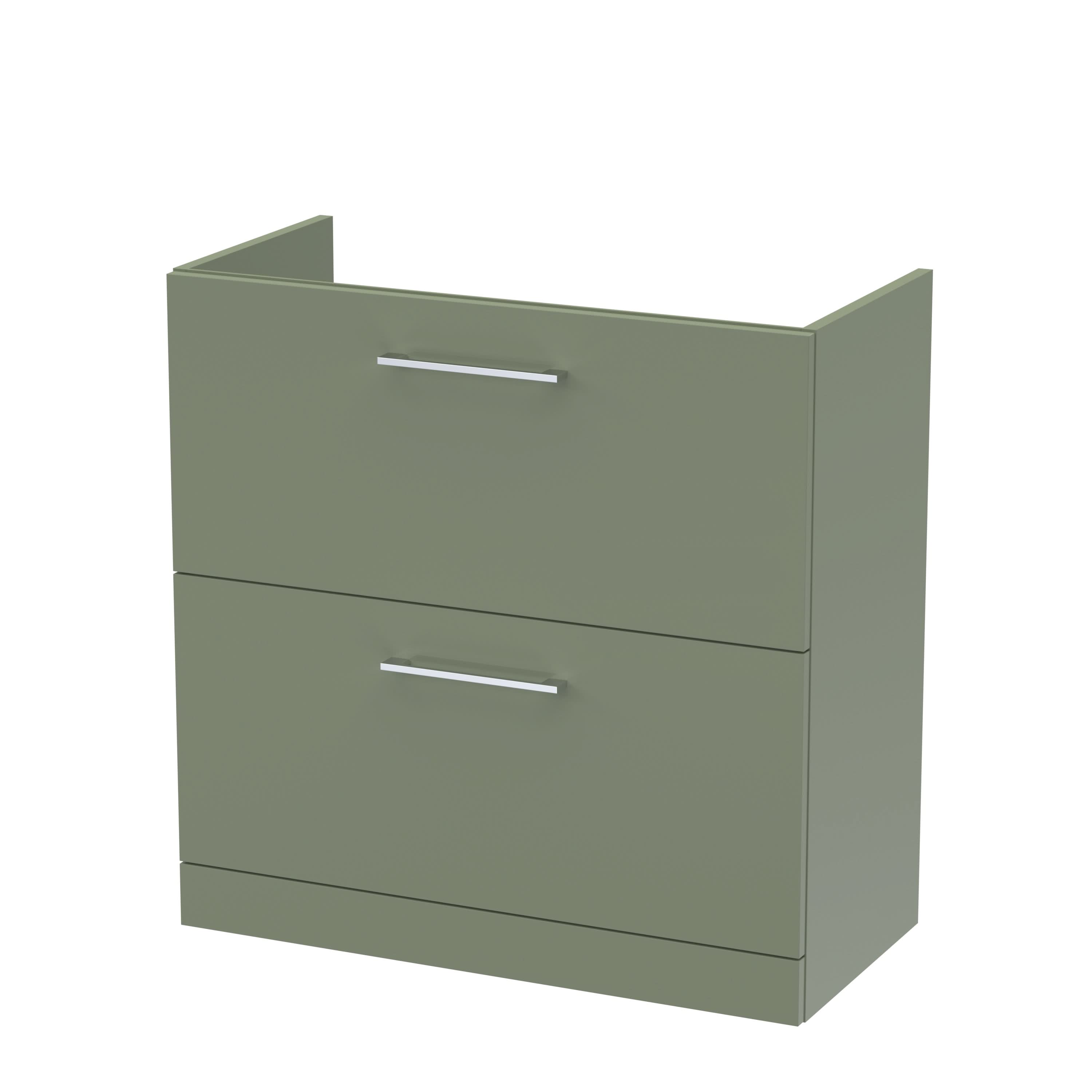 Hudson Reed Arno Floor Standing Vanity Unit, Durable 2 Soft Close Drawer Bathroom Sink Vanity Unit with Shelf in Satin Green, 800mm