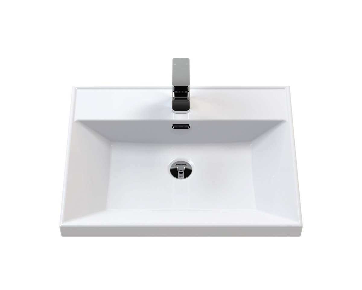 Hudson Reed 1 Tap Hole Minimalist Furniture Basin, Durable Ceramic Wash Basin Sink Bowl in White Gloss Finish, 600 x 460mm