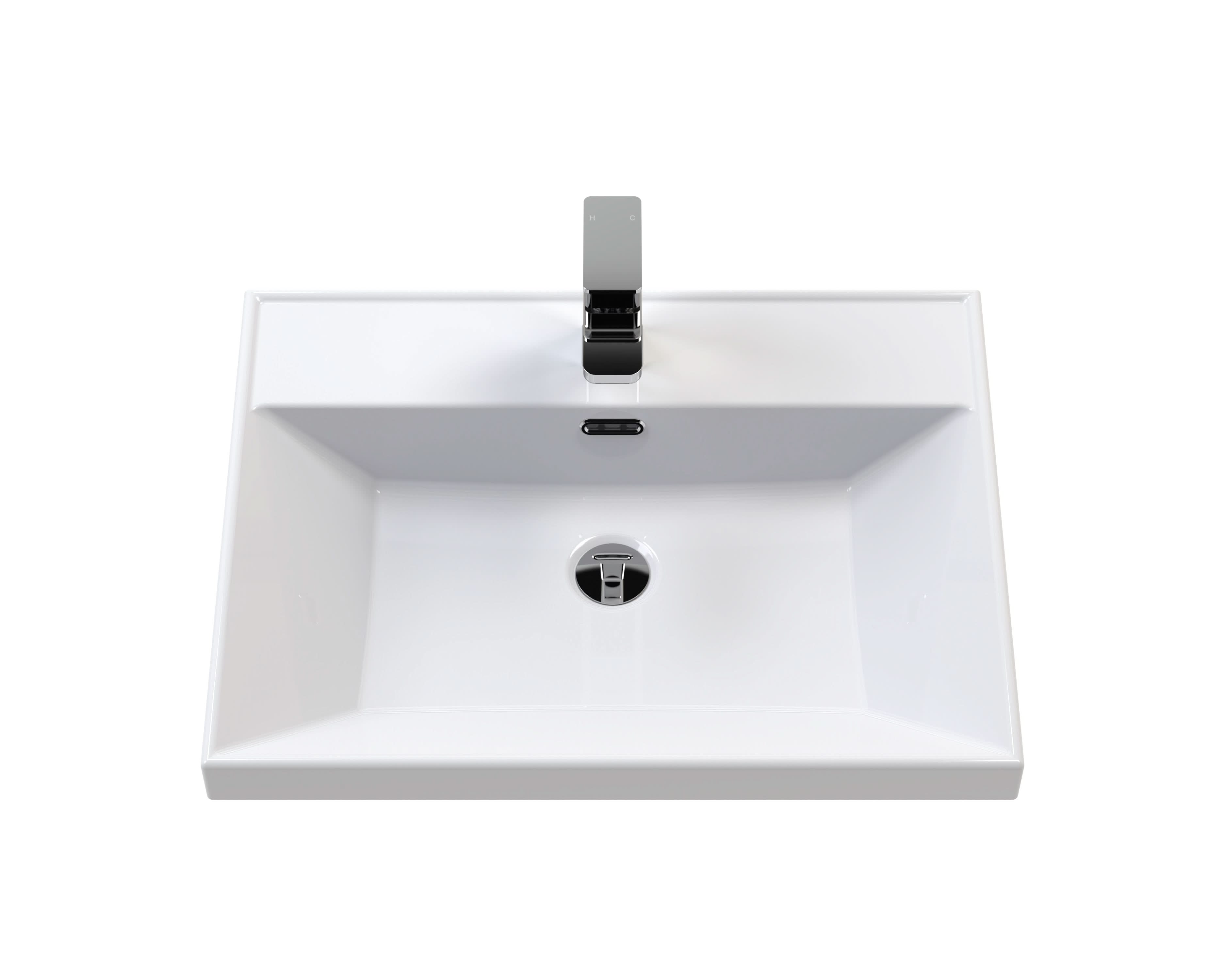 Hudson Reed 1 Tap Hole Minimalist Furniture Basin, Durable Ceramic Wash Basin Sink Bowl in White Gloss Finish, 600 x 460mm