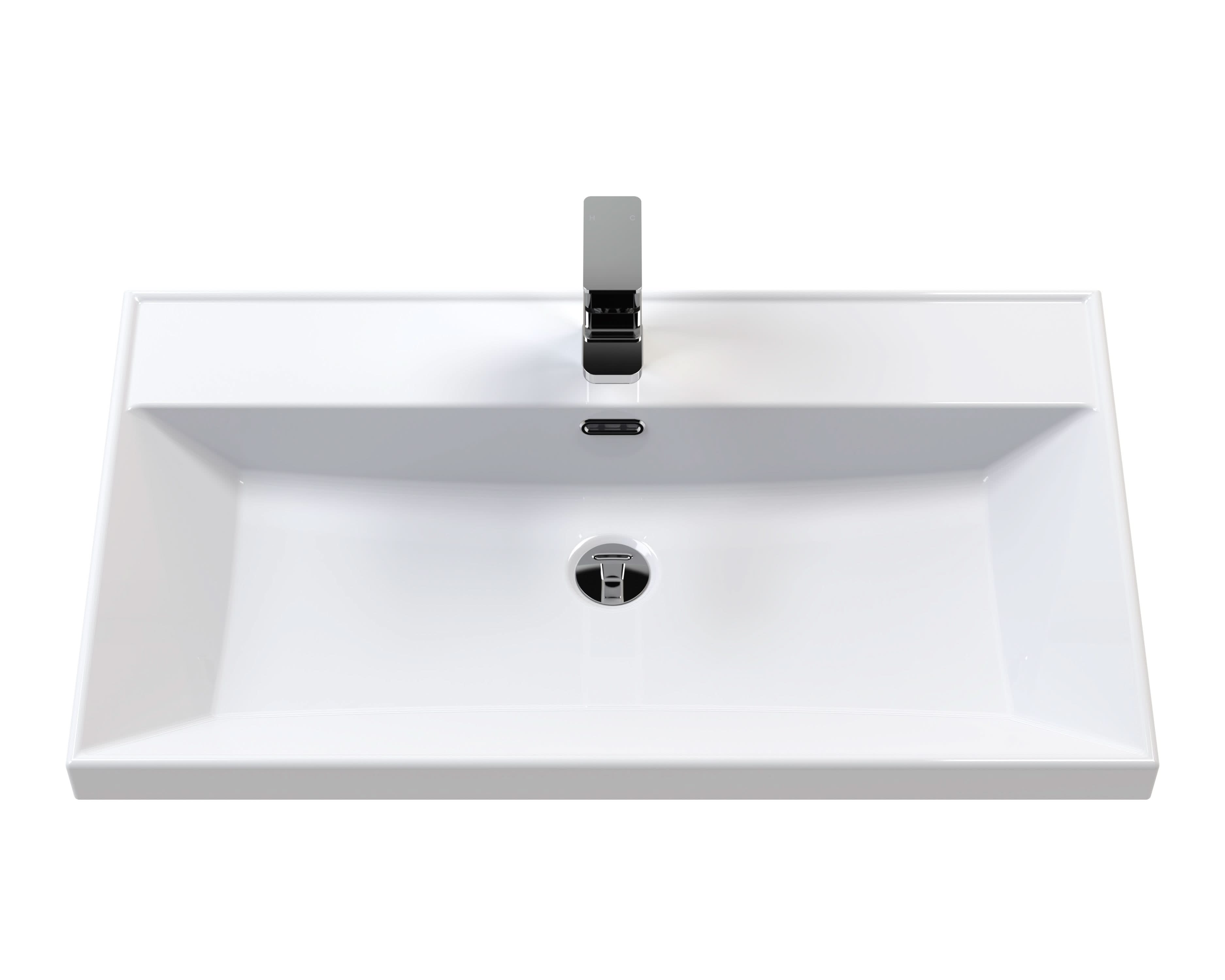 Hudson Reed 1 Tap Hole Minimalist Furniture Basin, Durable Ceramic Wash Basin Sink Bowl in White Gloss Finish, 800 x 460mm