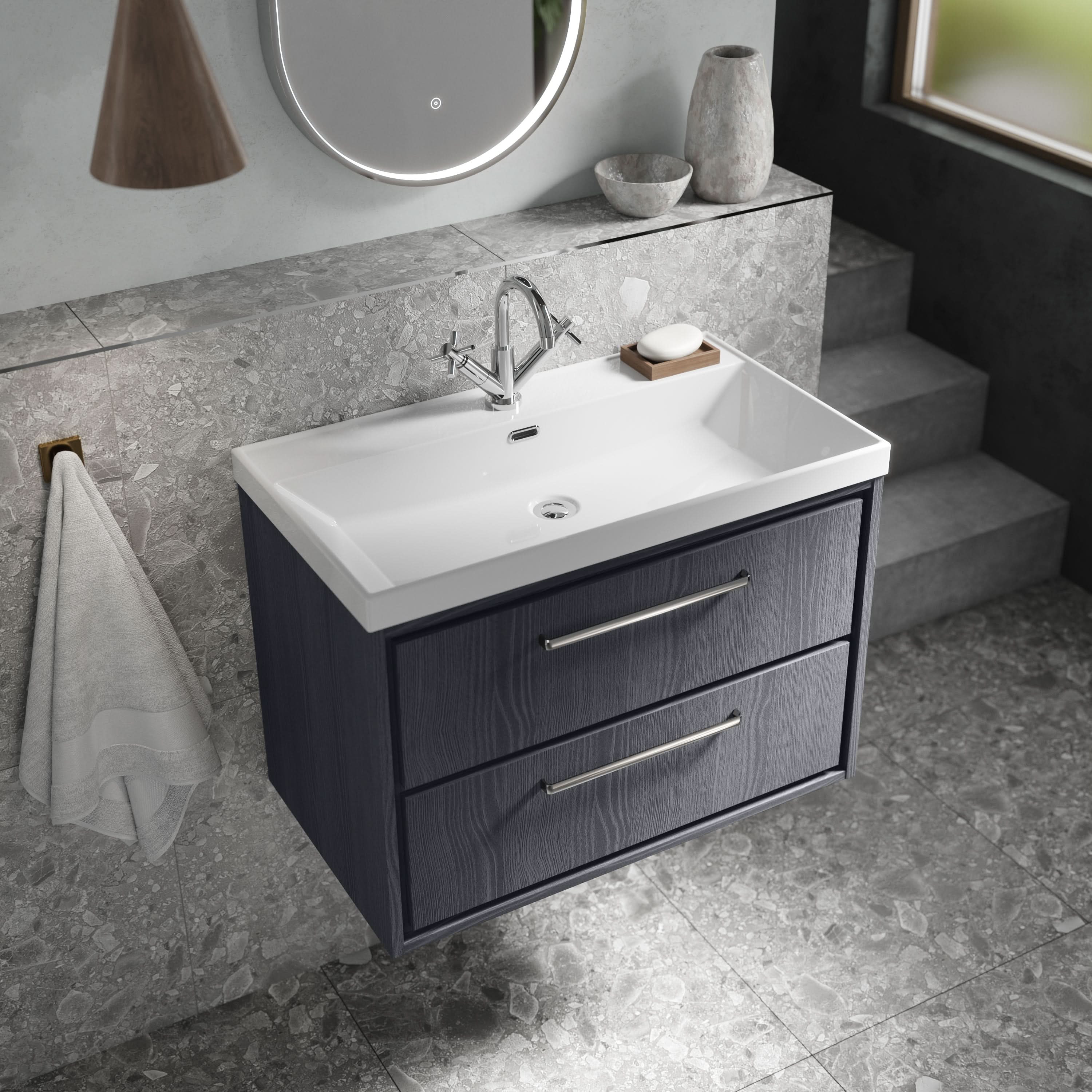 Hudson Reed 1 Tap Hole Minimalist Furniture Basin, Durable Ceramic Wash Basin Sink Bowl in White Gloss Finish, 800 x 460mm