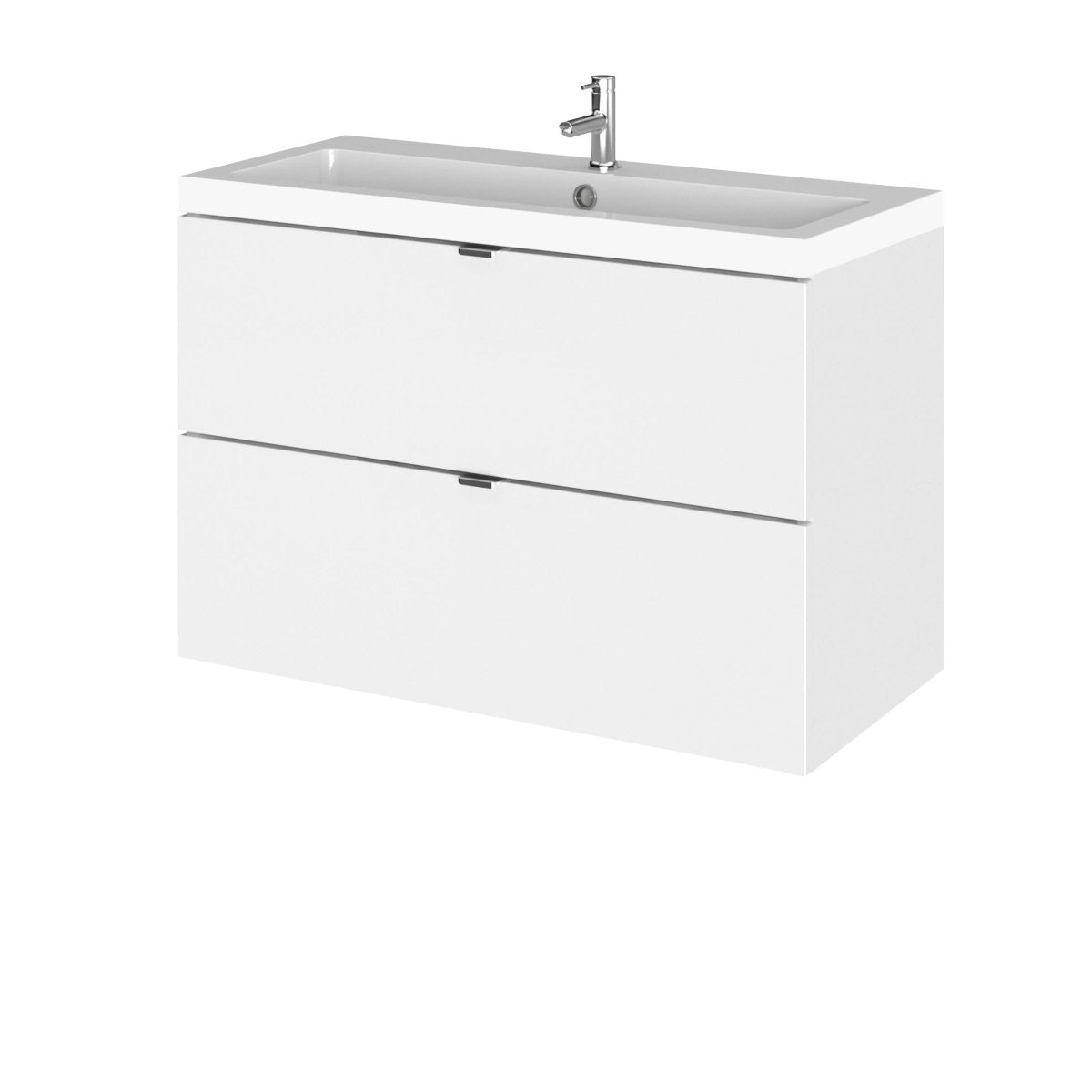 Hudson Reed Fusion Wall Hung Vanity Unit, Durable Double Soft Close Drawers with Wrapover Handle Cabinet Vanity Unit for Modern Bathroom in Gloss White Finish, 800mm