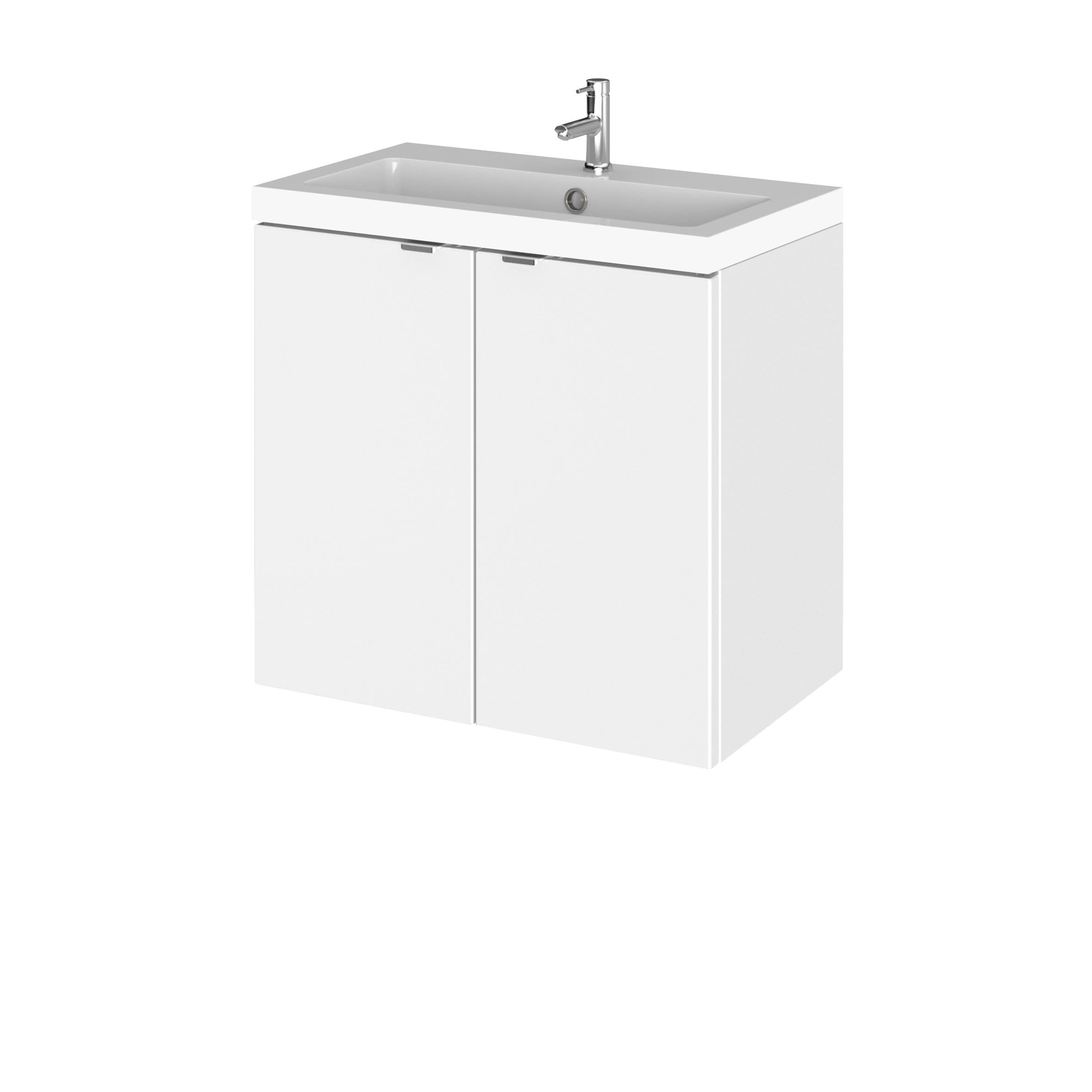 Hudson Reed Fusion Wall Hung Vanity Unit with Basin, Durable 2 Soft-Close Doors with Modern Wrapover Handles Vanity Unit for Compact Bathroom in Gloss White Finish, 600mm