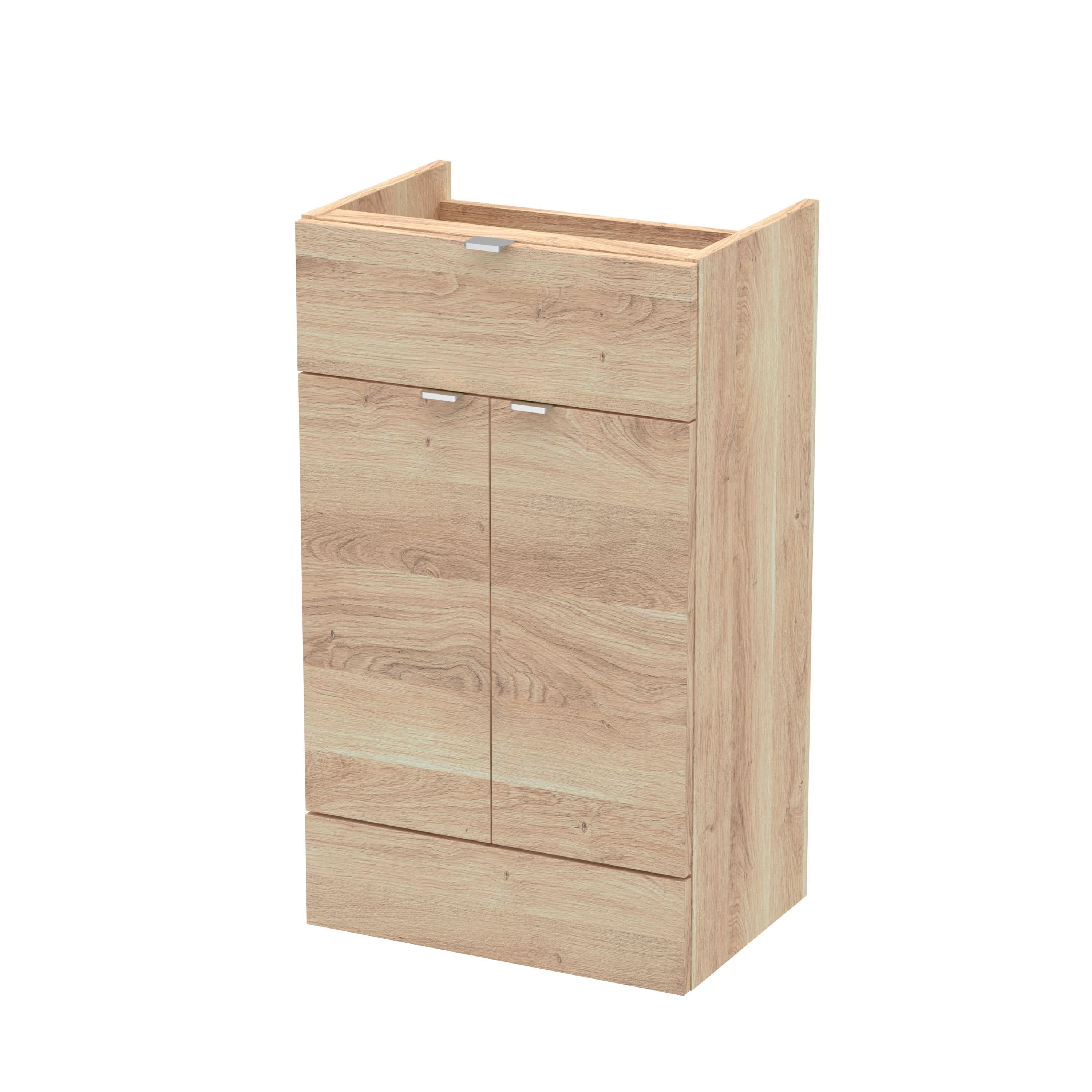 Hudson Reed Fusion Fitted Floor Standing Vanity Unit with Soft Close Drawer & Door, Modern Bathroom Storage in Bleached Oak, 500mm