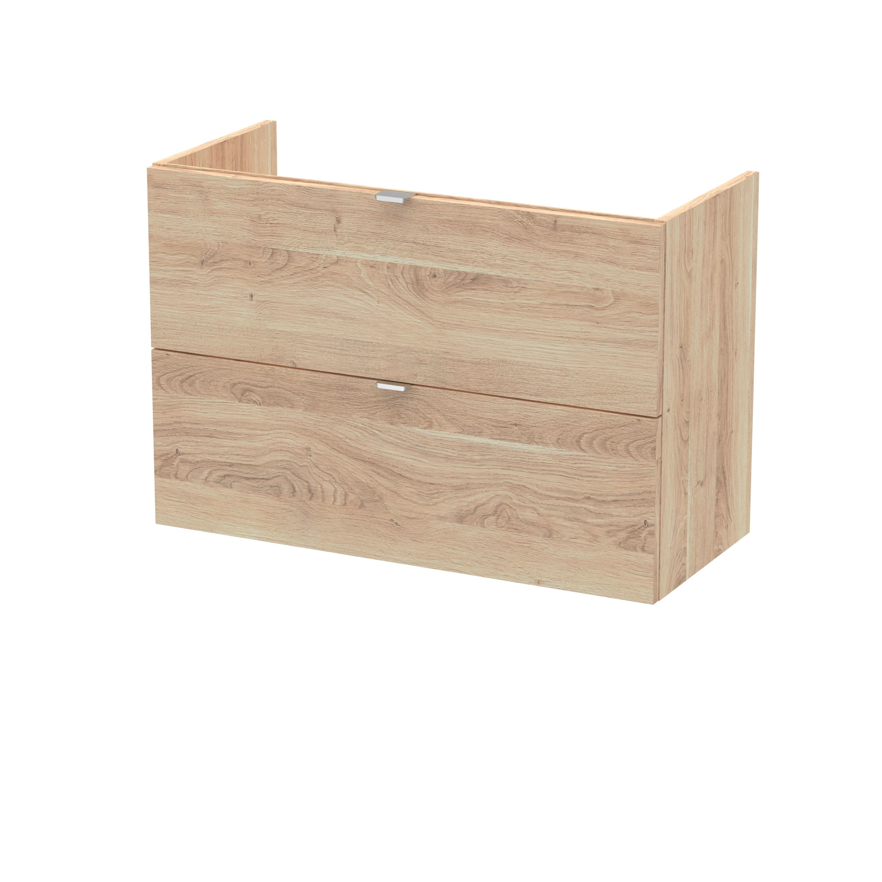 Hudson Reed Wall Hung Vanity Unit with 2 Soft Close Drawer, Modern Bathroom Sink Vanity Cabinet in Bleached Oak, 800mm (355MM)