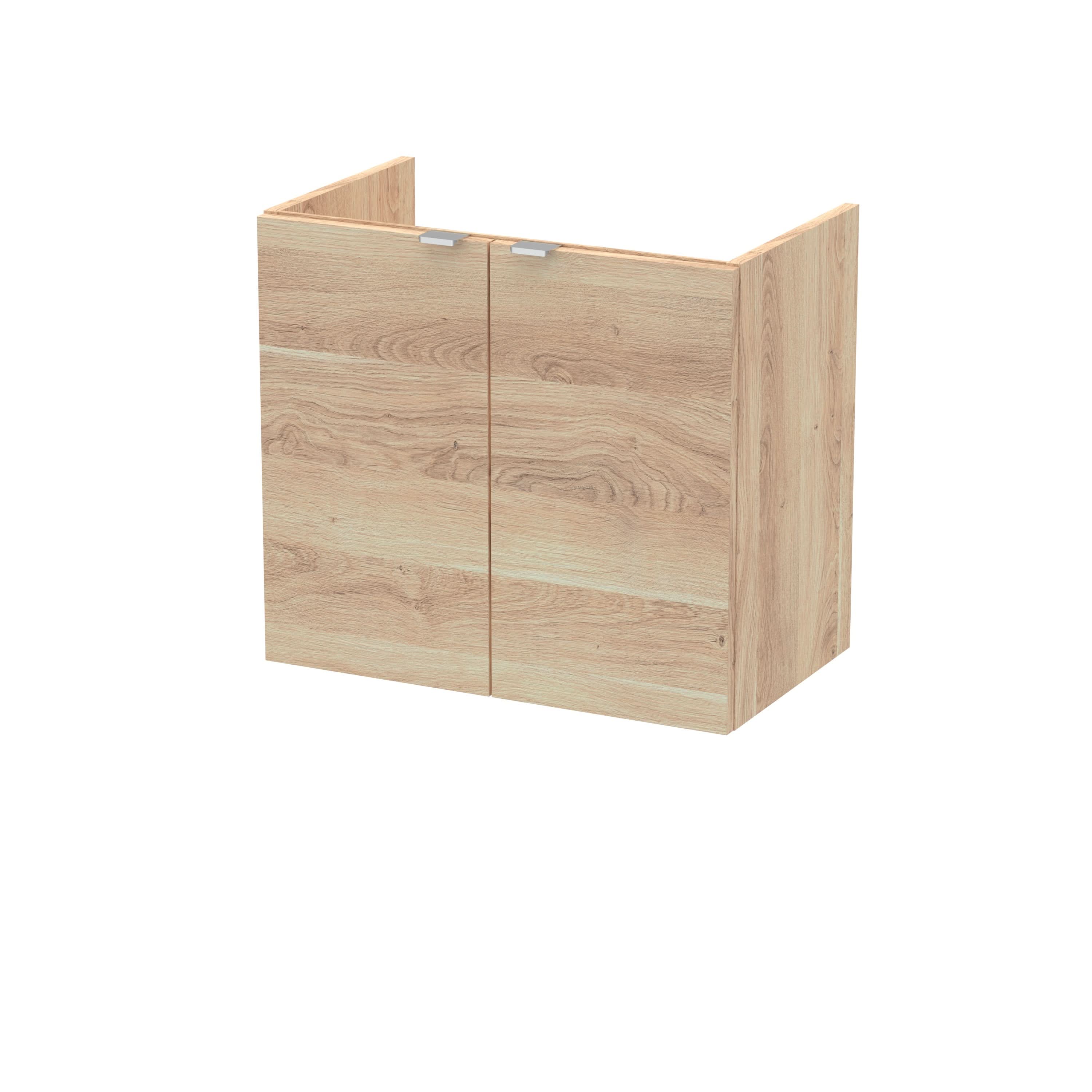 Hudson Reed Fusion Wall Hung Vanity Unit with Basin, Durable 2 Soft-Close Doors with Modern Wrapover Handles Vanity Unit for Compact Bathroom in Bleached Oak Finish, 600mm