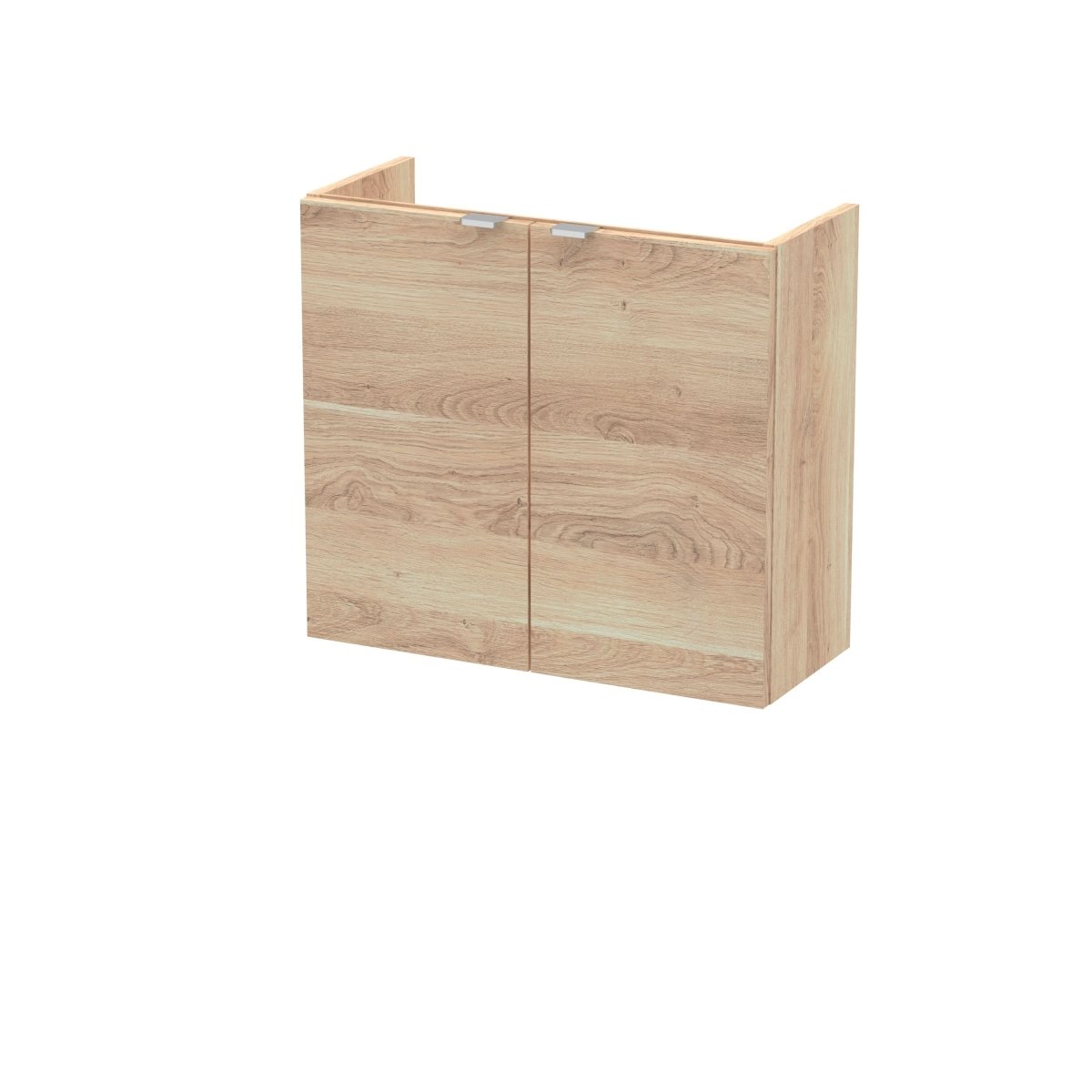 Hudson Reed Fusion Wall Hung Vanity Unit with Compact Basin, Durable 2 Soft-Close Doors with Modern Wrapover Handles Vanity Unit in Bleached Oak Finish, 600mm