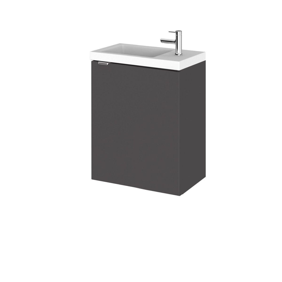 Hudson Reed Fusion Wall Hung Vanity Unit with Basin, Durable 1 Door Soft Close Cabinet Vanity Unit with Basin for Modern Compact Bathroom in Gloss Grey Finish, 400mm