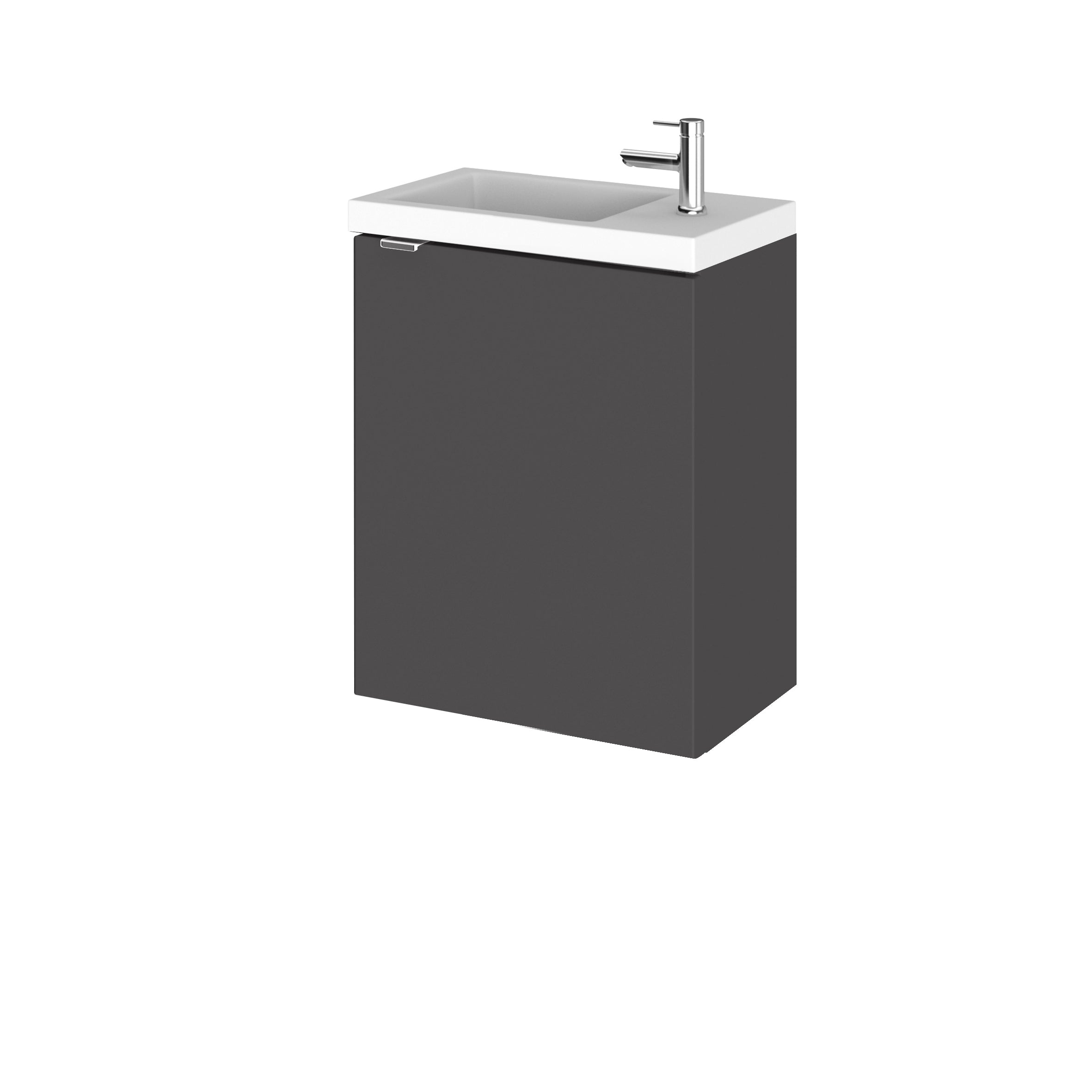 Hudson Reed Fusion Wall Hung 1 Door Vanity Unit without Basin, Modern Compact Bathroom Furniture in Gloss Grey Finish, 400mm