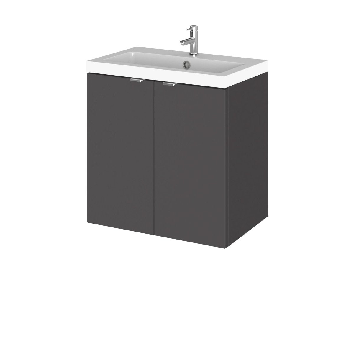 Hudson Reed Fusion Wall Hung Vanity Unit, Durable Double Soft Close Doors with Wrapover Handle Cabinet Vanity Unit for Modern Bathroom in Gloss Grey Finish, 500mm