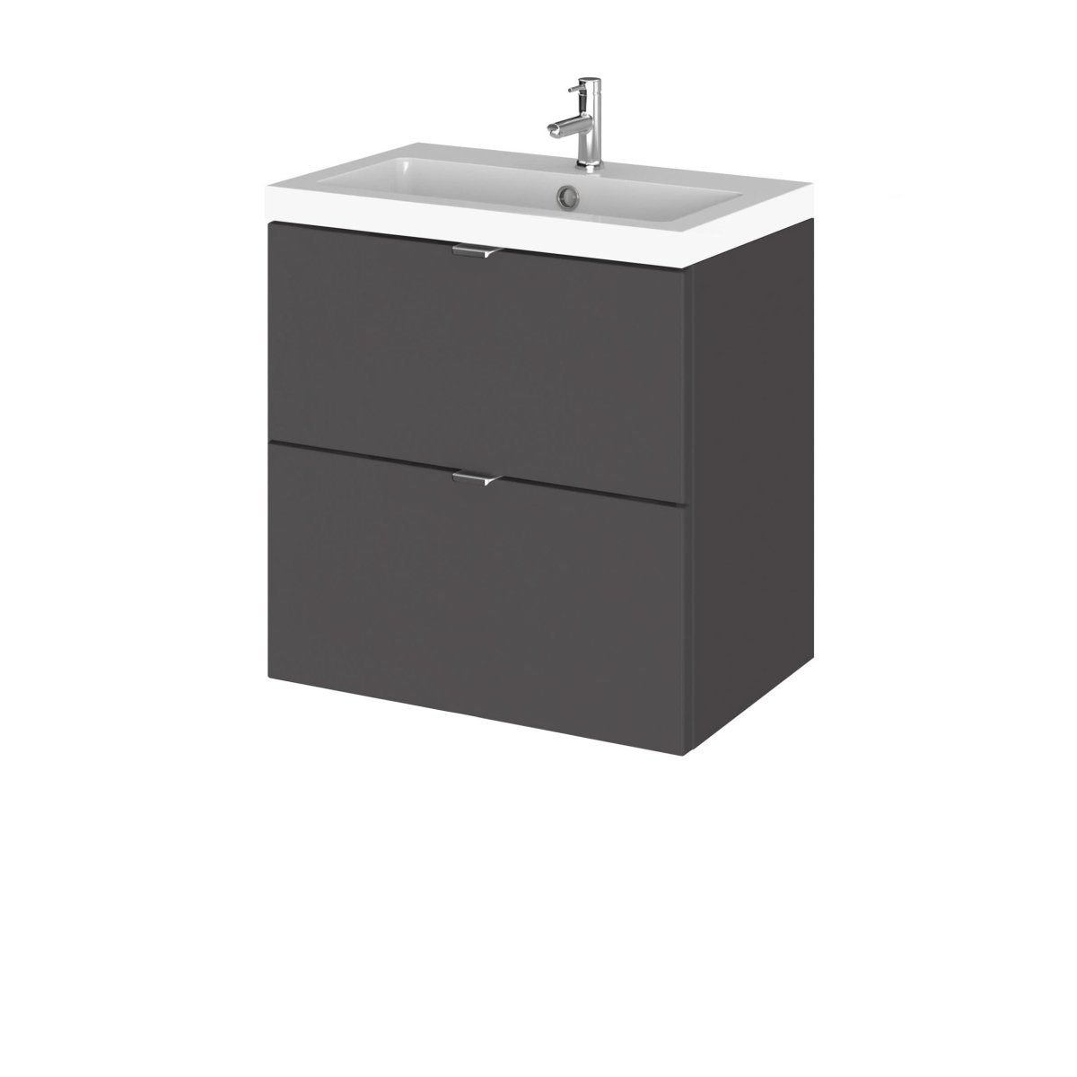 Hudson Reed Fusion Wall Hung Vanity Unit, Durable Double Soft Close Drawers with Wrapover Handle Cabinet Vanity Unit for Modern Bathroom in Gloss Grey Finish, 500mm