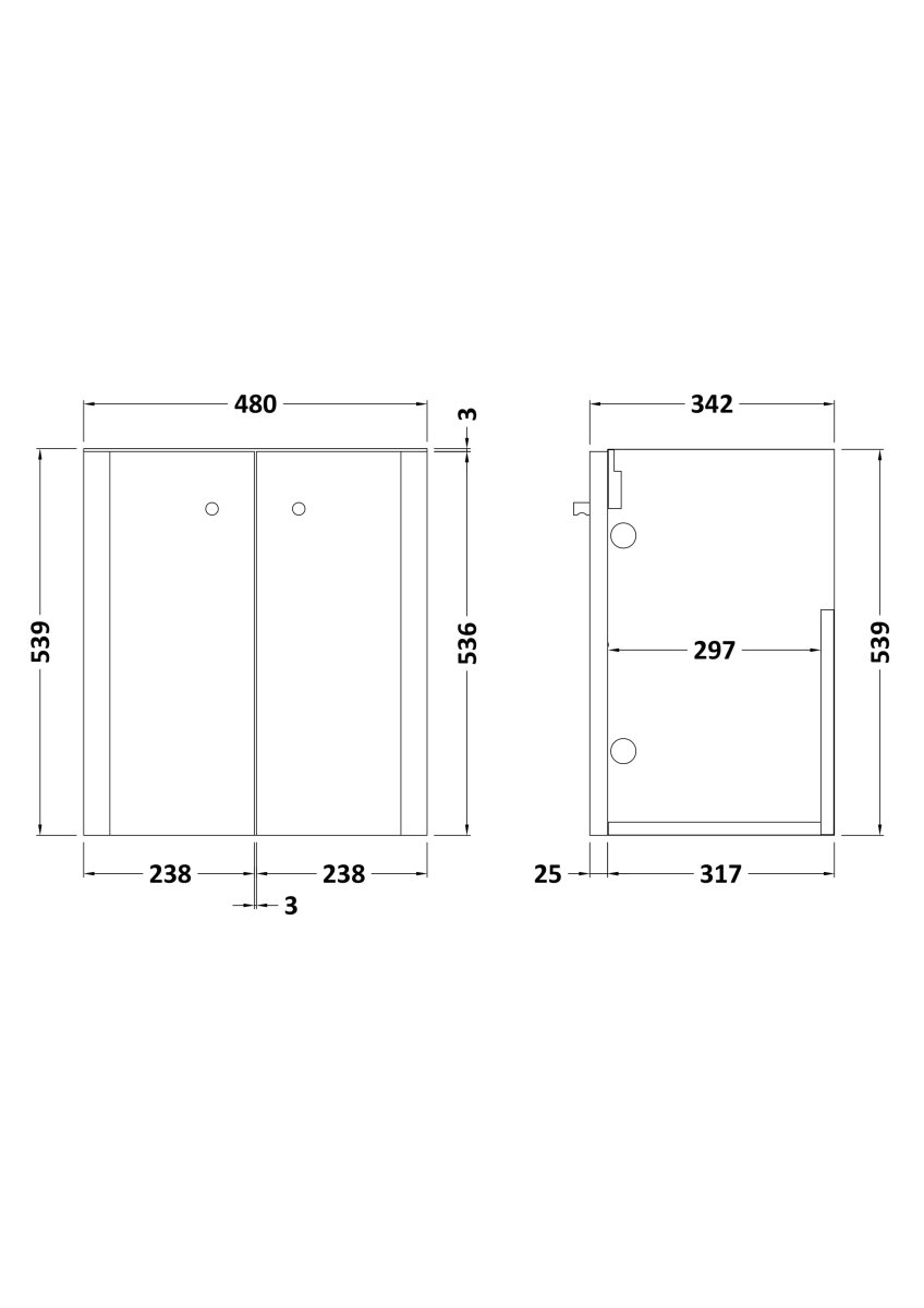Hudson Reed Core Wall Hung Vanity Unit, Durable Double Soft Close Door Cabinet with Knob Handle Vanity Unit for Small Bathrooms in Soft Black Finish, 500mm