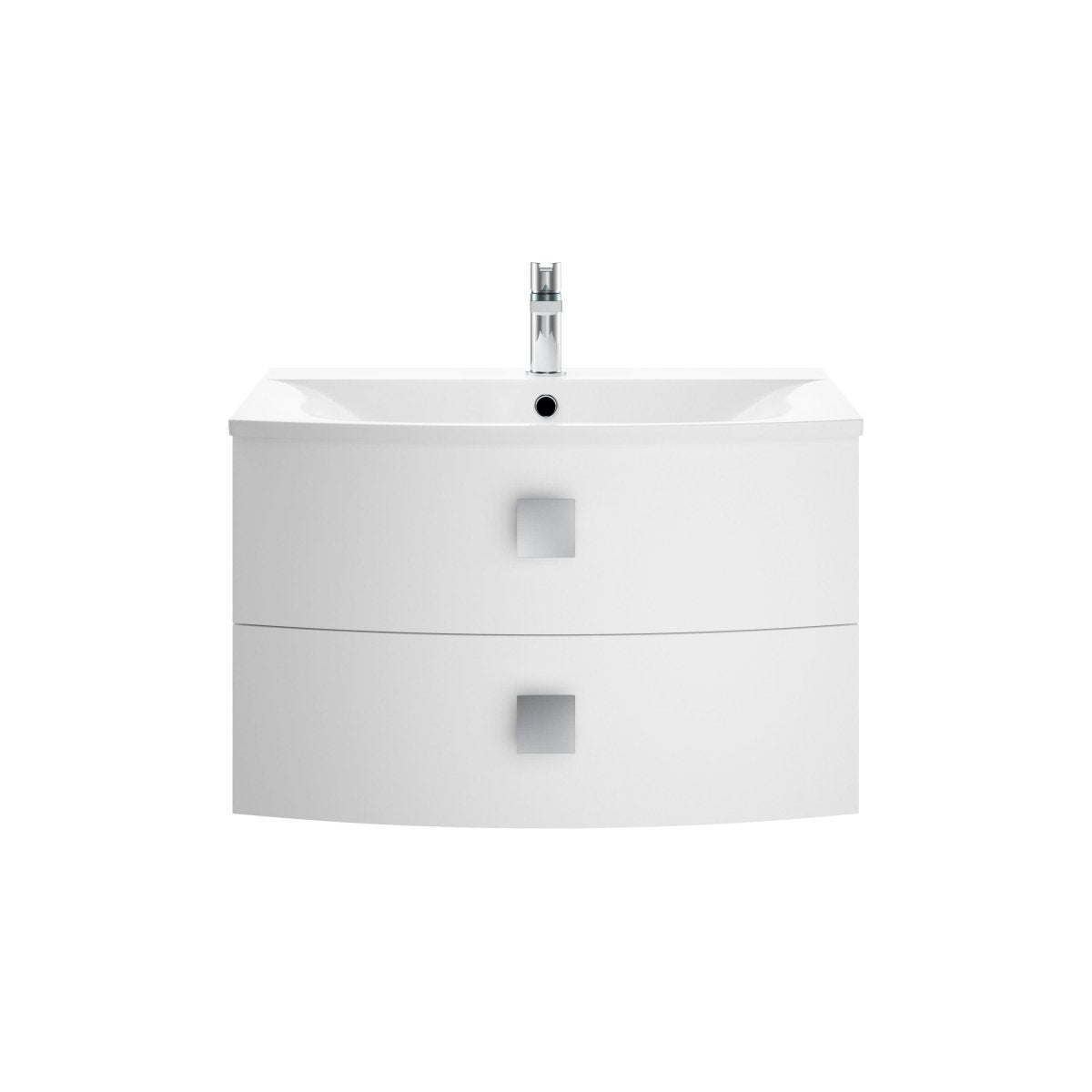 Hudson Reed Sarenna Wall Hung Vanity Unit, Durable 2 Soft Close Drawer with Square Handles Storage Vanity Unit for Modern Bathrooms in Moon White Finish, 700mm