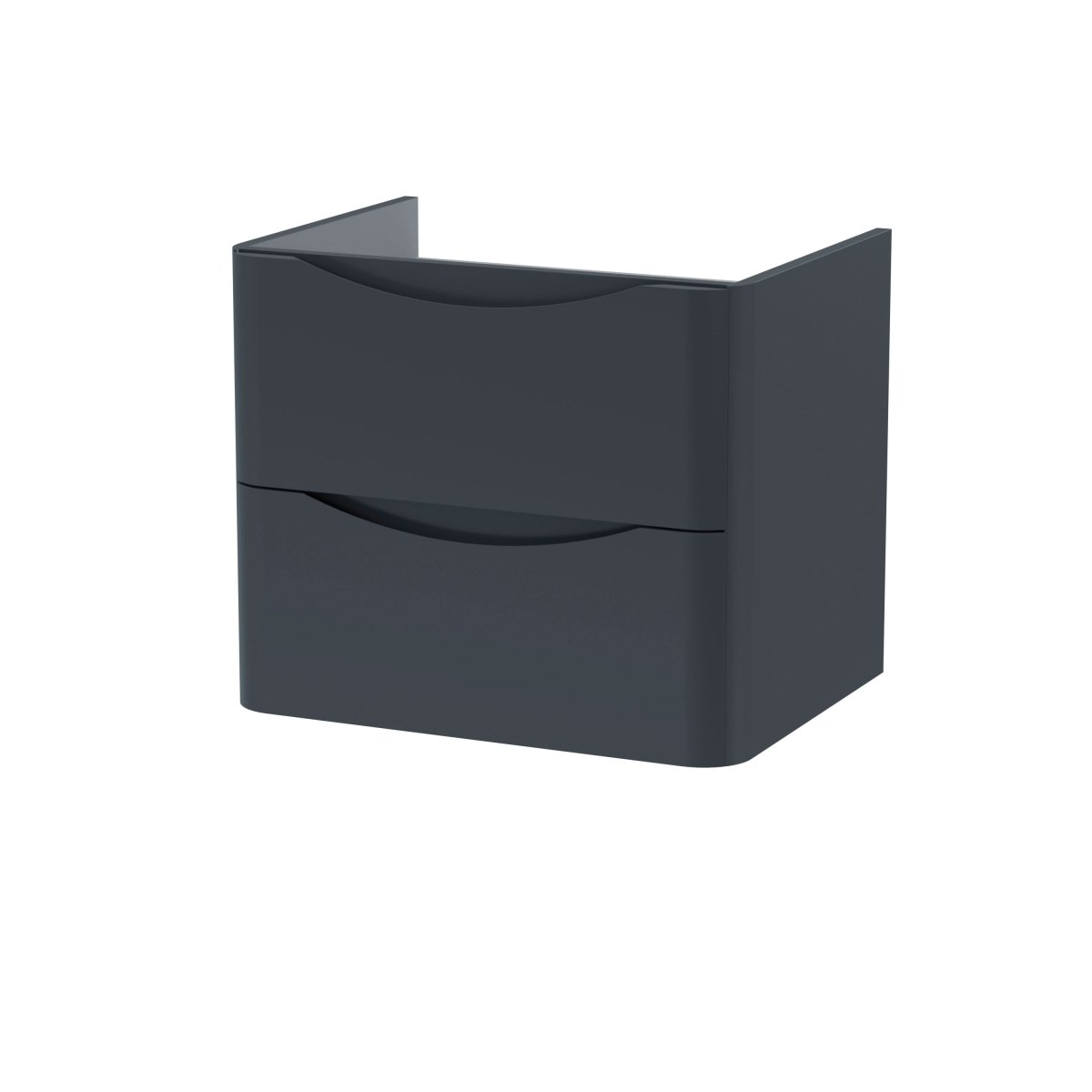 Hudson Reed Lunar Wall Hung Vanity Unit, Durable 2 Soft Close Drawers with Inset Handle Vanity Unit Storage For Modern Bathrooms in Soft Black Finish, 600mm