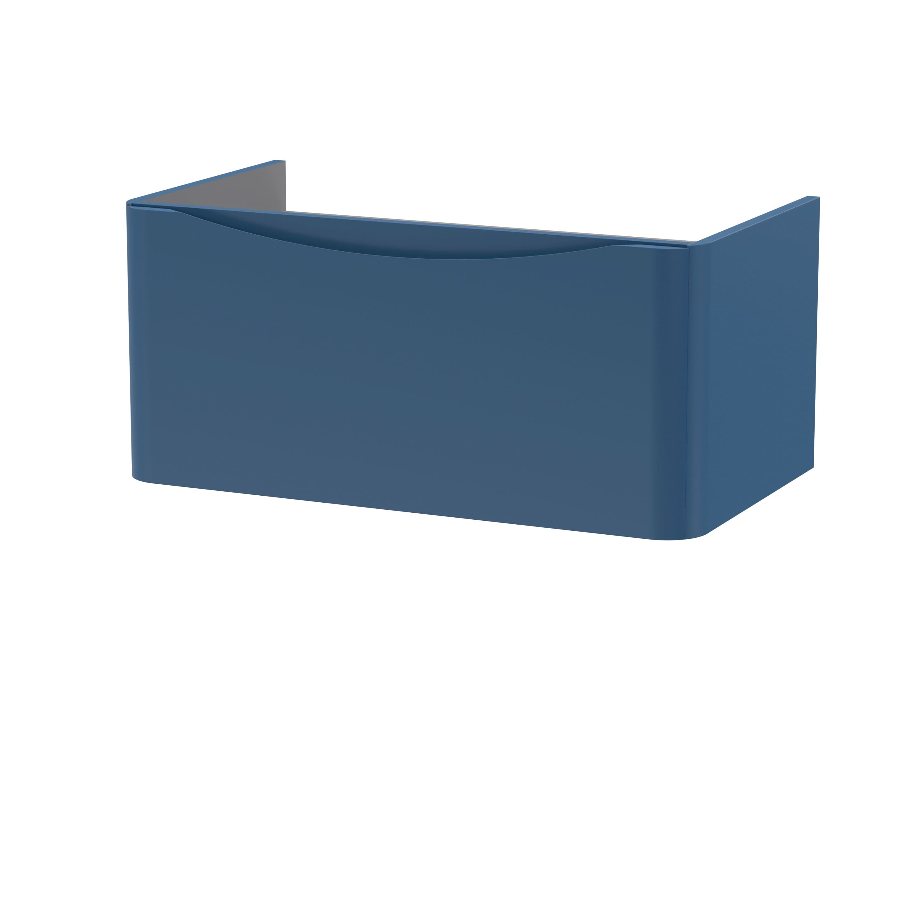 Hudson Reed Lunar Wall Hung Vanity Unit, Durable 1 Soft Close Drawers with Inset Handle Vanity Unit Storage For Modern Bathrooms in Satin Blue Finish, 800mm