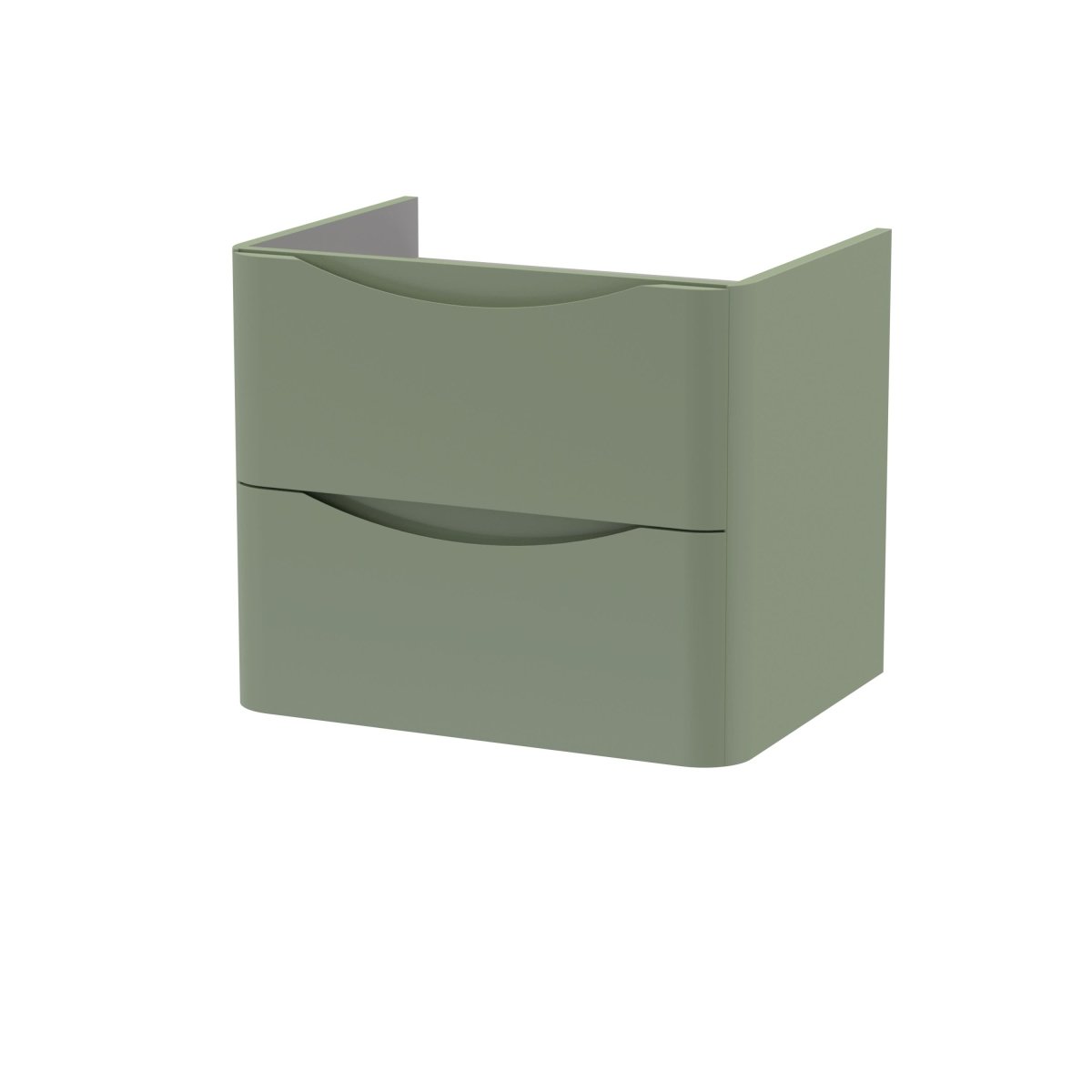 Hudson Reed Lunar Wall Hung Vanity Unit, Durable 2 Soft Close Drawers with Inset Handle Vanity Unit Storage For Modern Bathrooms in Satin Green Finish, 600mm