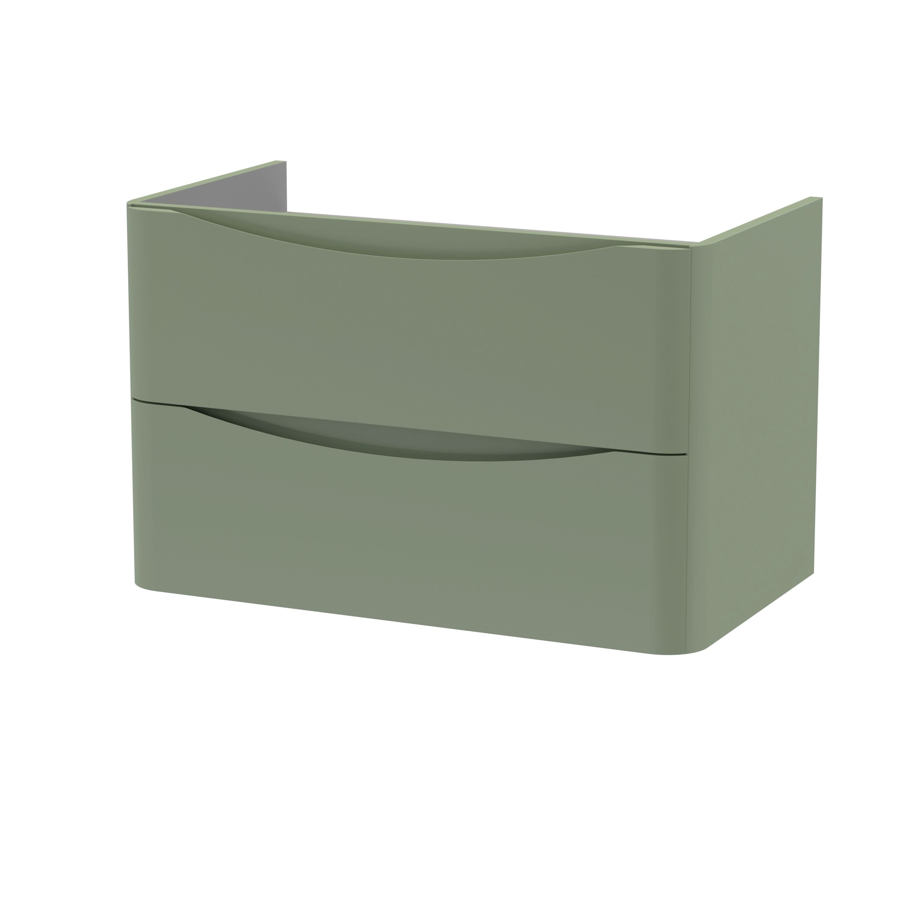 Hudson Reed Lunar Wall Hung Vanity Unit, Durable 2 Soft Close Drawers with Inset Handle Vanity Unit Storage For Modern Bathrooms in Satin Green Finish, 800mm