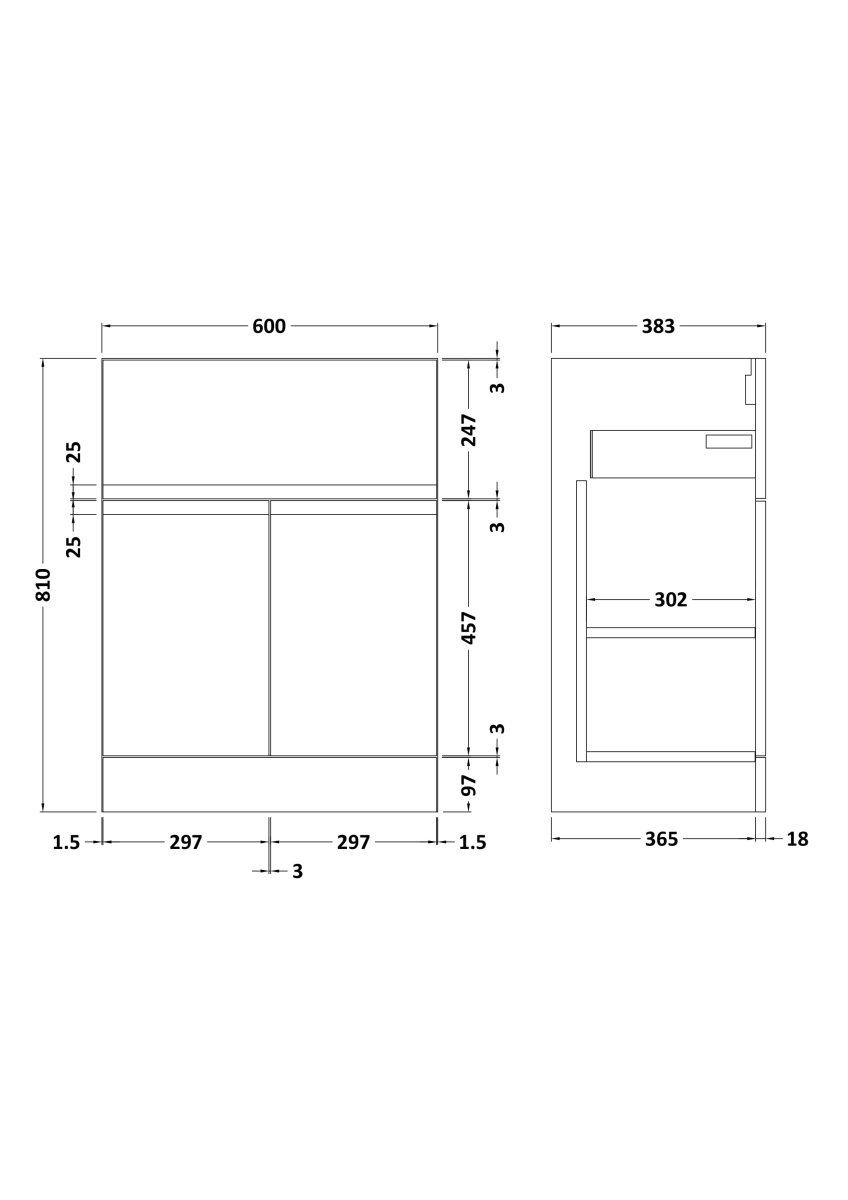 Hudson Reed Urban Floor Standing Vanity Unit, Durable Soft Close 2 Doors and Single Drawer Handless Vanity Unit with Storage for Modern Bathrooms in Satin White, 600mm