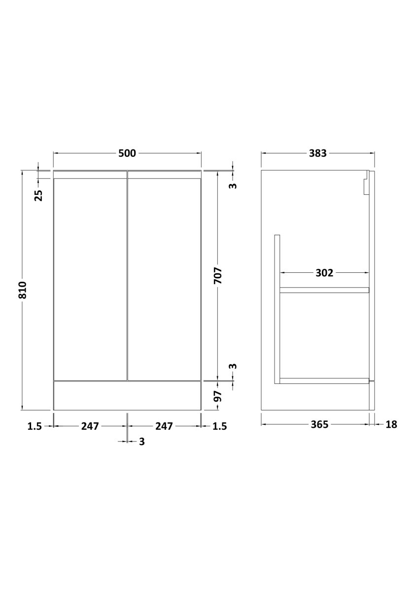Hudson Reed Urban Floor Standing Vanity Unit, Durable 2 Soft Close Doors Handless Vanity Unit with Storage for Modern Bathrooms in Satin Grey Finish, 500mm