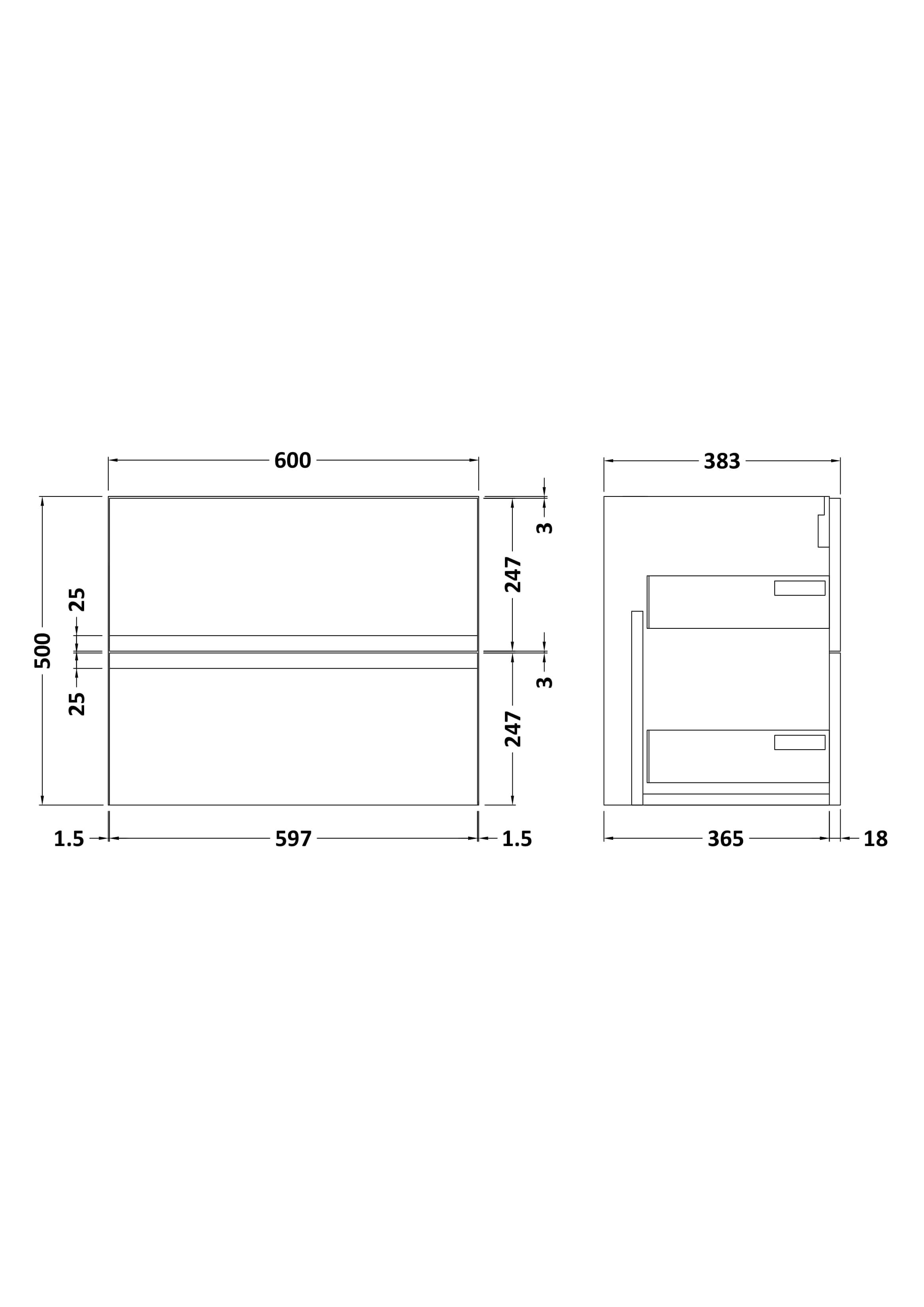 Hudson Reed Urban Wall Hung Vanity Unit, Durable 2 Soft Close Drawers Handless Vanity Unit with Storage for Modern Bathrooms in Satin Grey Finish, 600mm